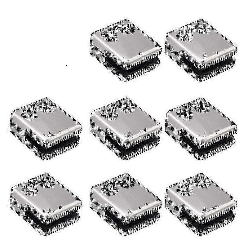 Stainless Steel Square 8 Pack Glass Clamp 6 - 8mm Flat Back