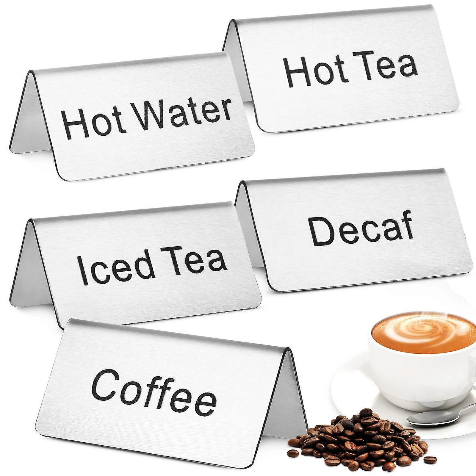 5pcs Table Signs for Coffee & Tea Labels – Sleek Design, Easy Maintenance, Space Saving for Cafés and Restaurants