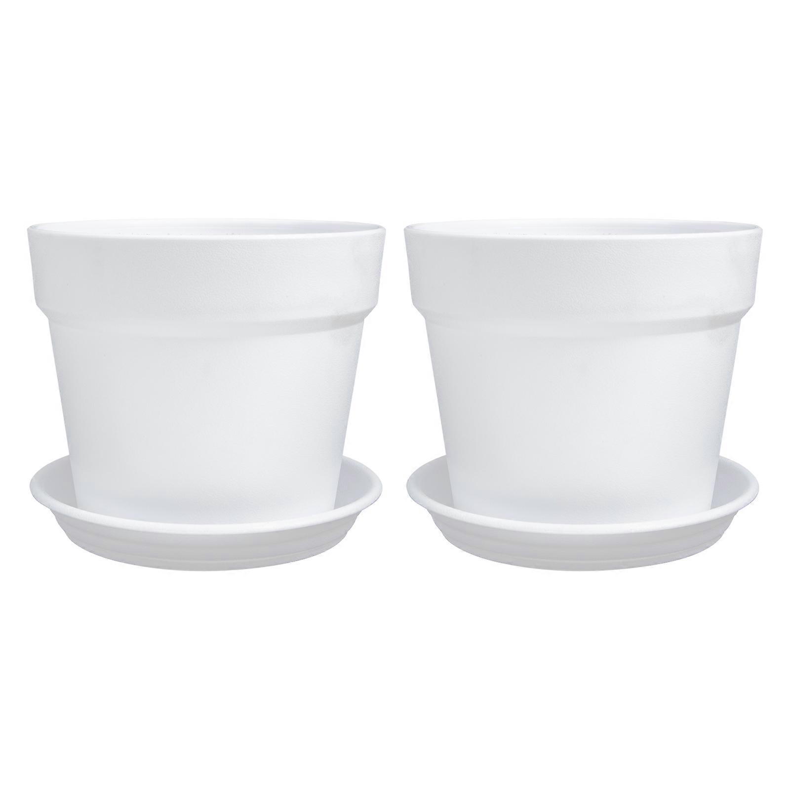Indoor Flower Pots Plastic Planter Simple Round Shape Color Drainage Function 2 Sets