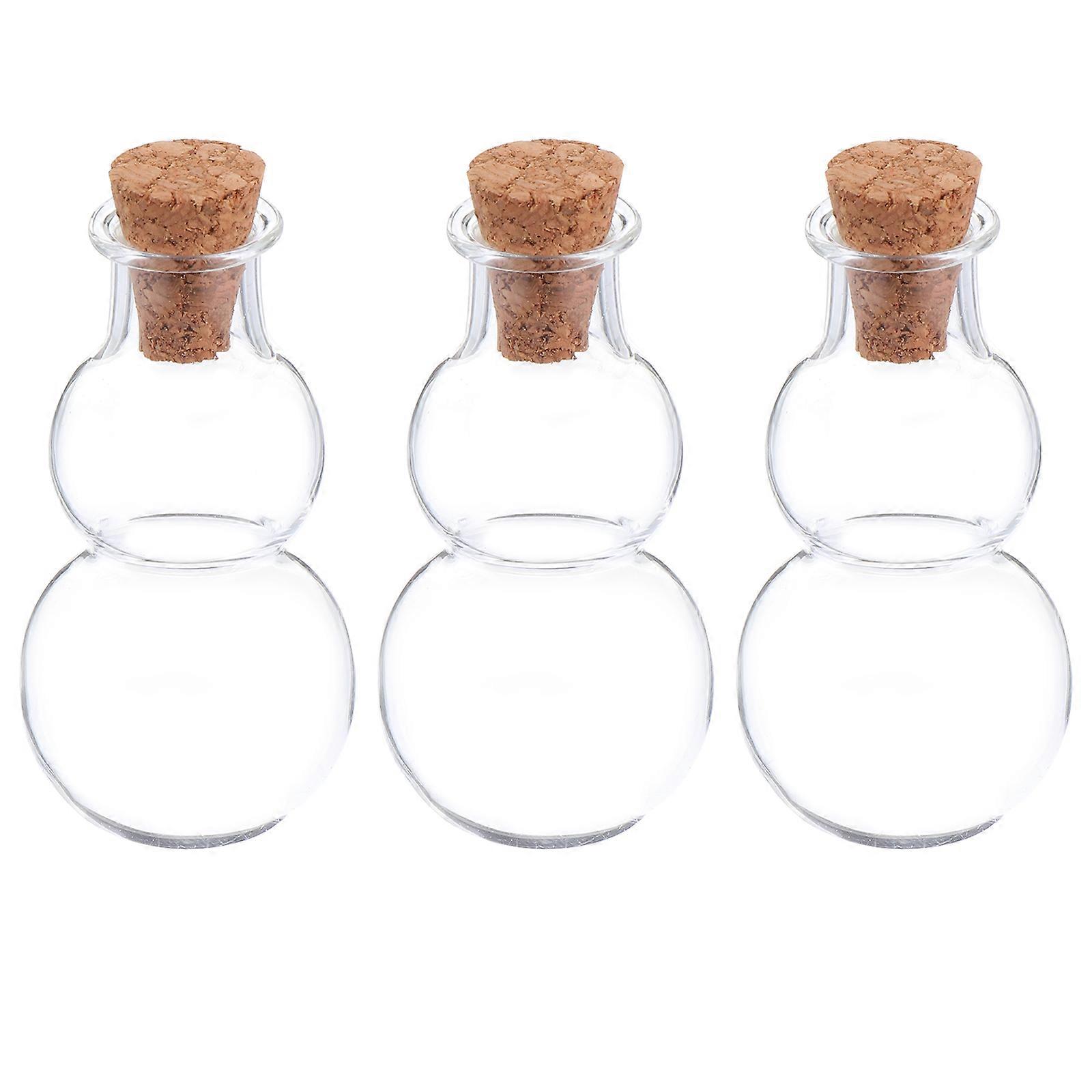 Gourd Shaped Glass Bottles for DIY Decor with Corks 3 Pieces Small Size Perfect for Crafts and