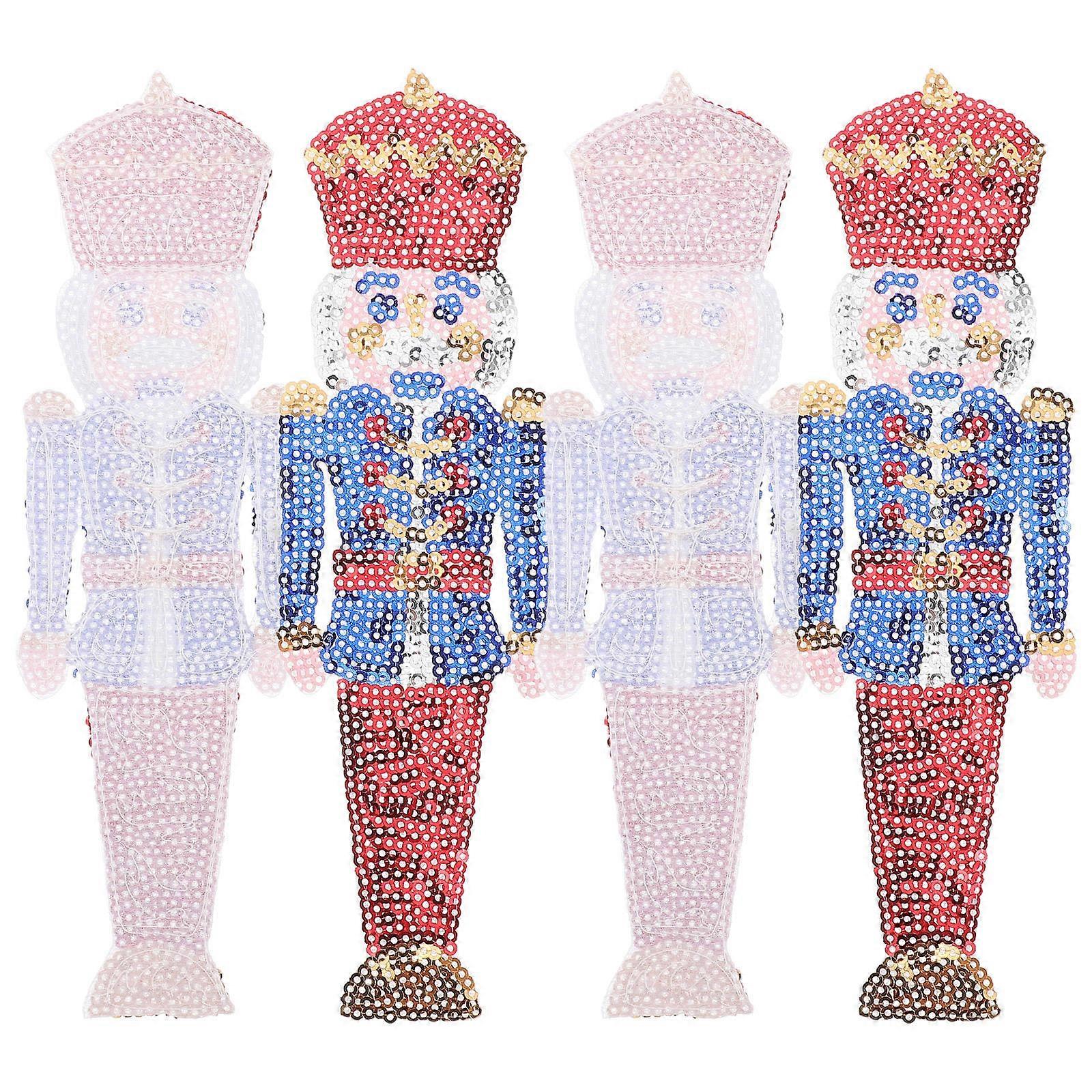 Nutcracker Soldier Patches Embroidered Sew-on Multi Color Rectangular Christmas Decoration Durable Fade-resistant 4Pcs