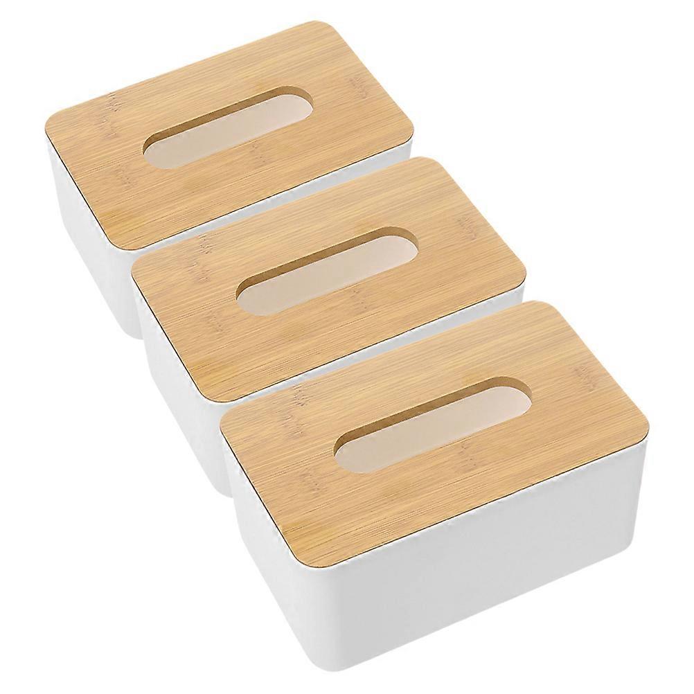Rectangle Tissue Box Tissue Dispenser Office Use Wooden Material 3Pcs