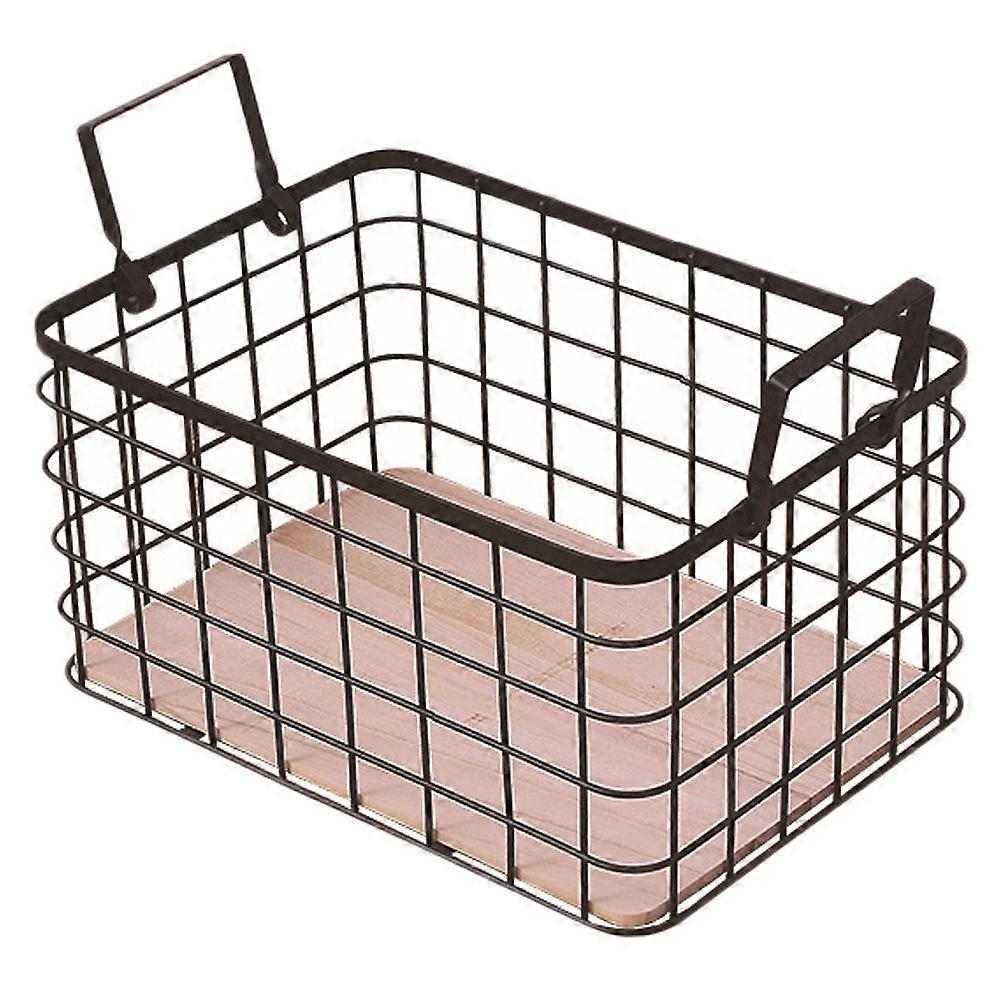 Storage Baskets With Handles Wooden Metal Wire Basket For Kitchen Prevent Mildew Rectangular Shape Rustic Design 1Pc