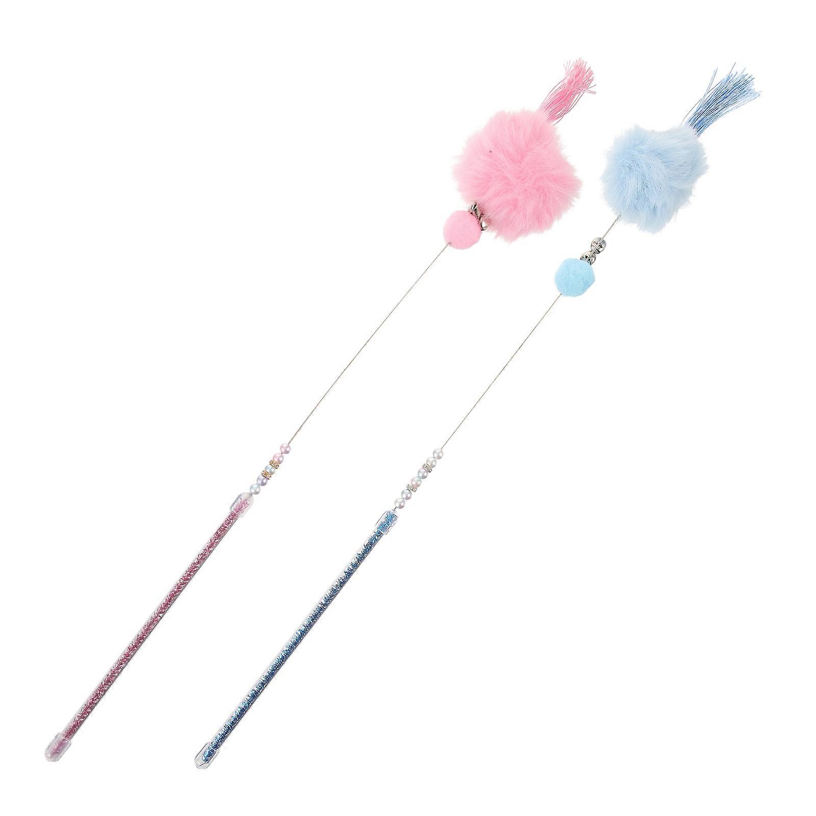 Cat Hair Ball Tassel Toy for Training 2Pcs Fun Interactive Wand for Cats