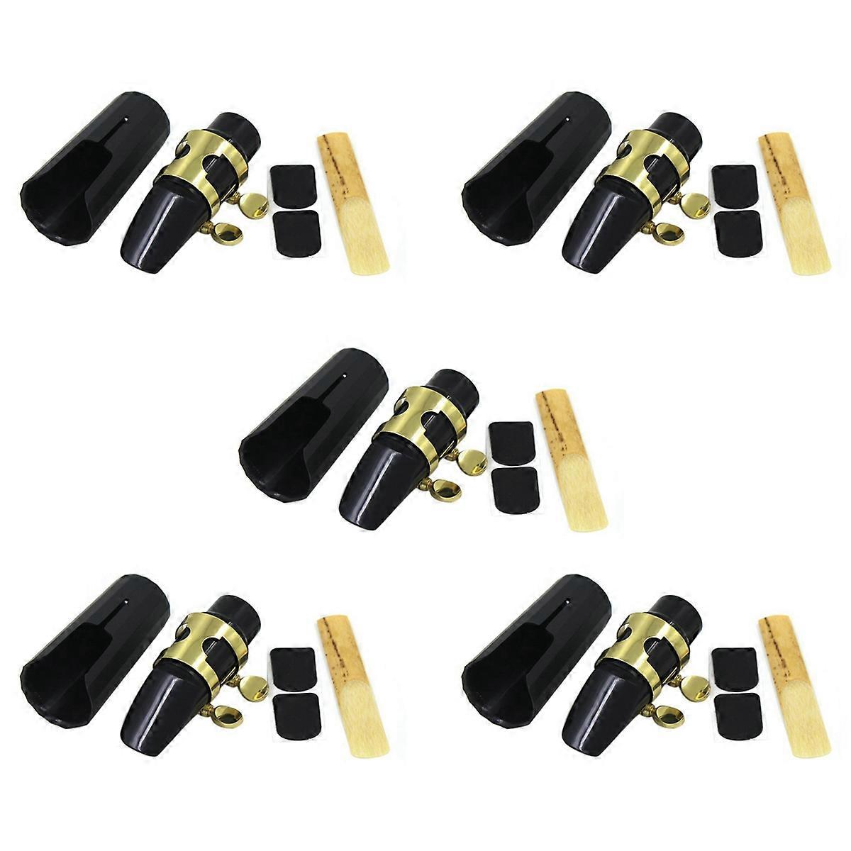 5X Plastic Soprano Sax Mouthpiece with Metal Cap Buckle Mouthpiece Patches Pads Black