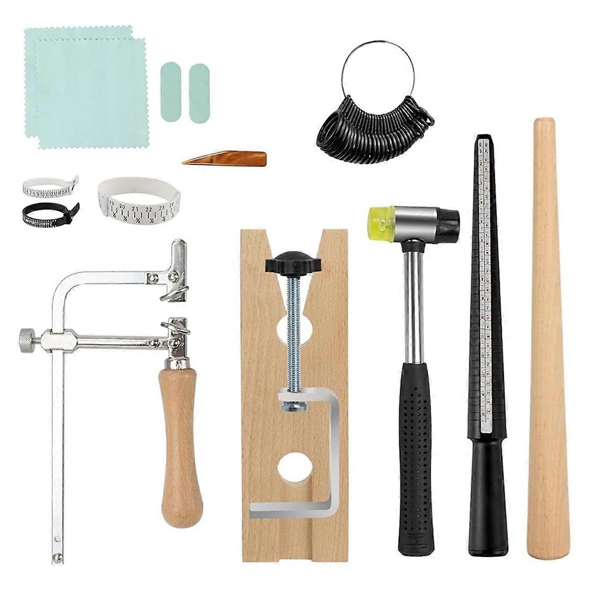 Tool Kit Ring Making Plastic Ring Sizer Rubber Hammer Saw Polishing Cloth Wooden Stick Ring Making