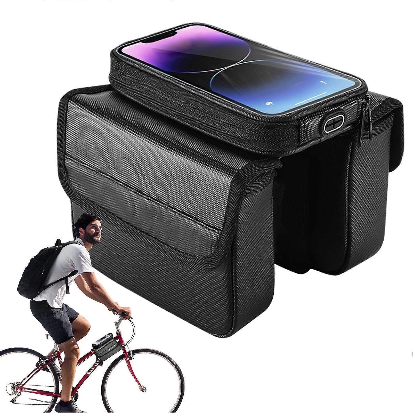 Bicycle Phone Bag Front Frame Waterproof Saddle Bag Large Capacity Cycling Accessories Compatible with Most Smartphones