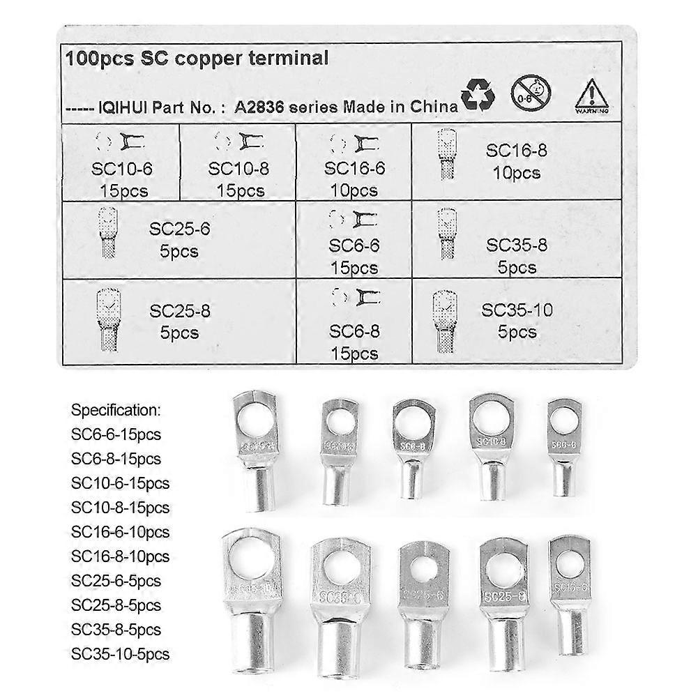 100pcs SC Terminals Tinned Red Copper Electrical Cable Lugs Set Easy Wire Insertion for Car Boats