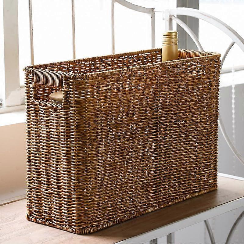 Woven Rattan Magazine Rack with Narrow Rectangular Plastic Storage ...