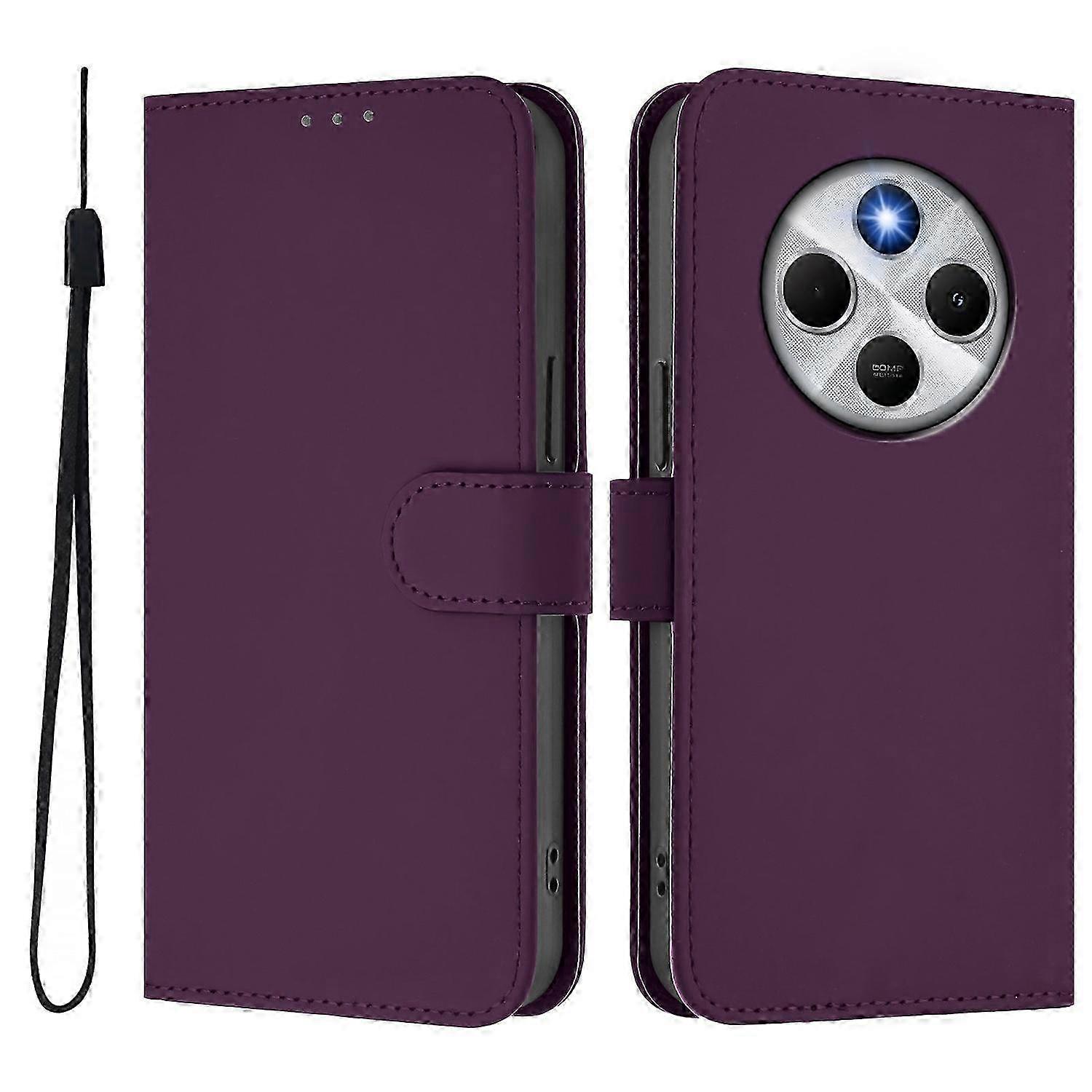 Wallet Leather Phone Cover with Strap for Compatible Brand Solid Color - Lavender