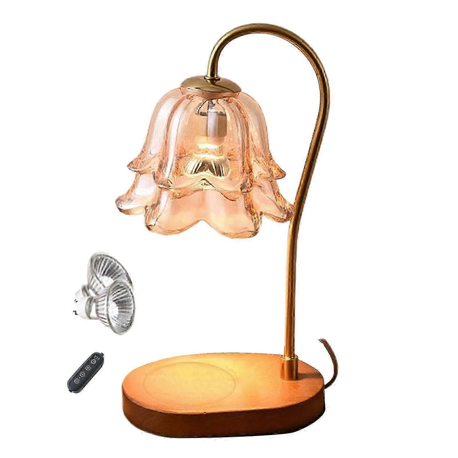 Candle Warmer Lamp with Wooden Base Timer Adjustable Brightness Scented Wax Melter Decorative Table Lamp