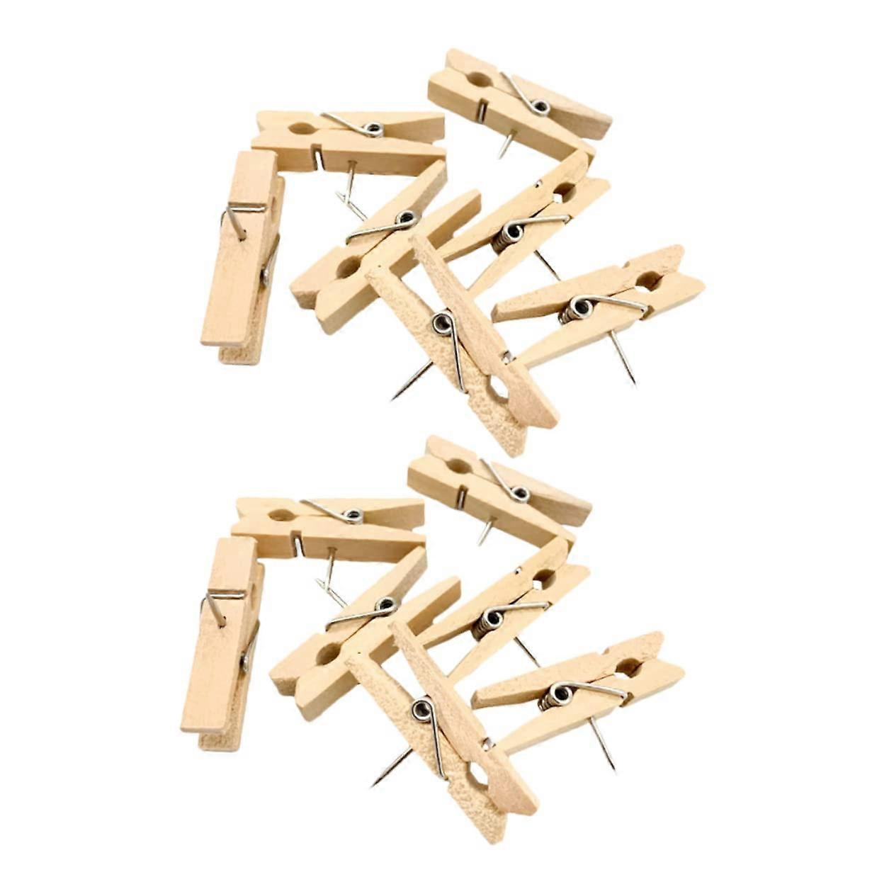 Wood Push Pin Clips 20 Pieces Reusable Wooden Thumbtacks for Board Photos and Craft Projects Natural Color for Home Office