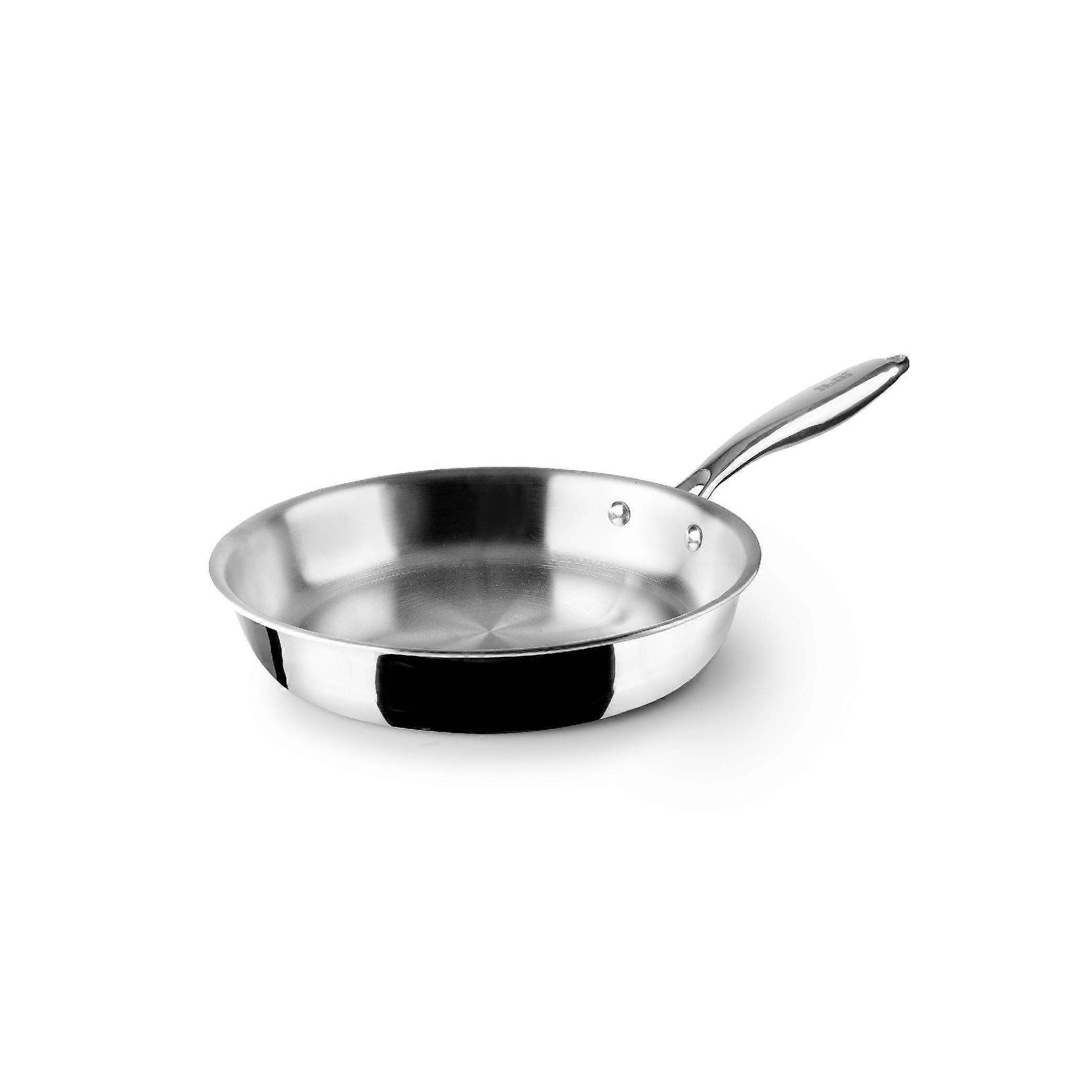 Natural Stainless Steel Induction Frying Pan 20 cm Three Layer Non-Stick Silver Cookware with Easy Grip Handle