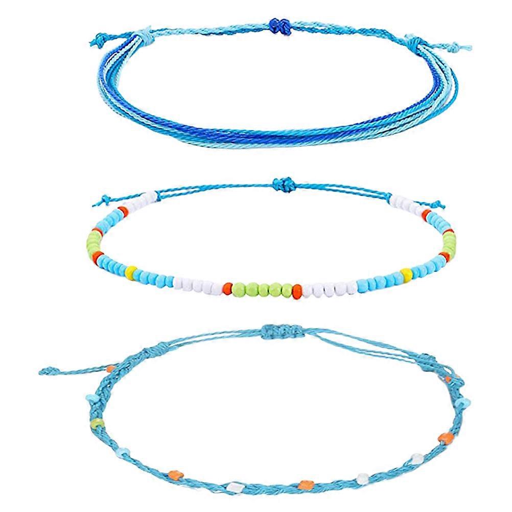 Anklets for Women Beads Bohemian Style Holiday Blue 19X0.5cm Safe 3Pcs