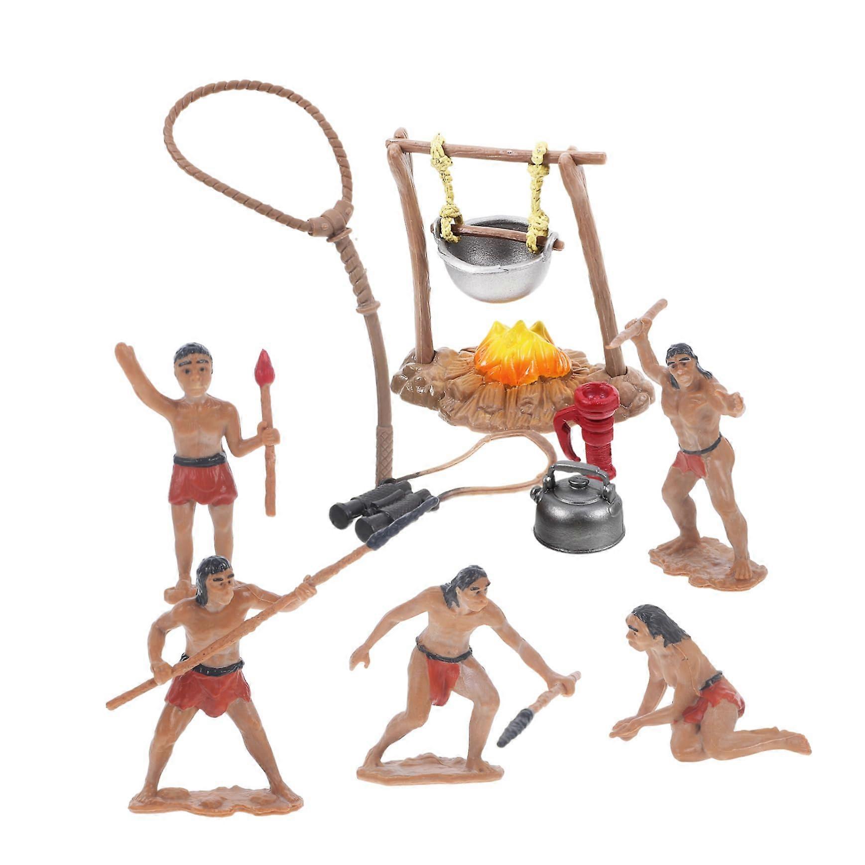 1 Set Miniature Models of Primitive Men Creative Camping Decoration for Plastic Toys for Role Playing for Parties and Garden Arrangements
