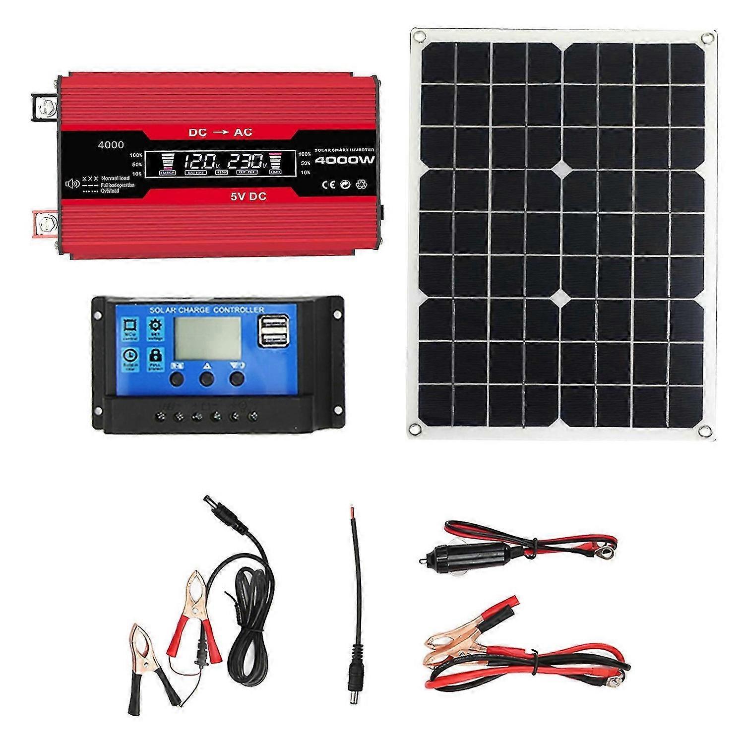 Solar Power Generation System Kit 300W 12V to 110V Inverter Dual USB 20W Solar Panel LCD Smart Solar Charge Controller