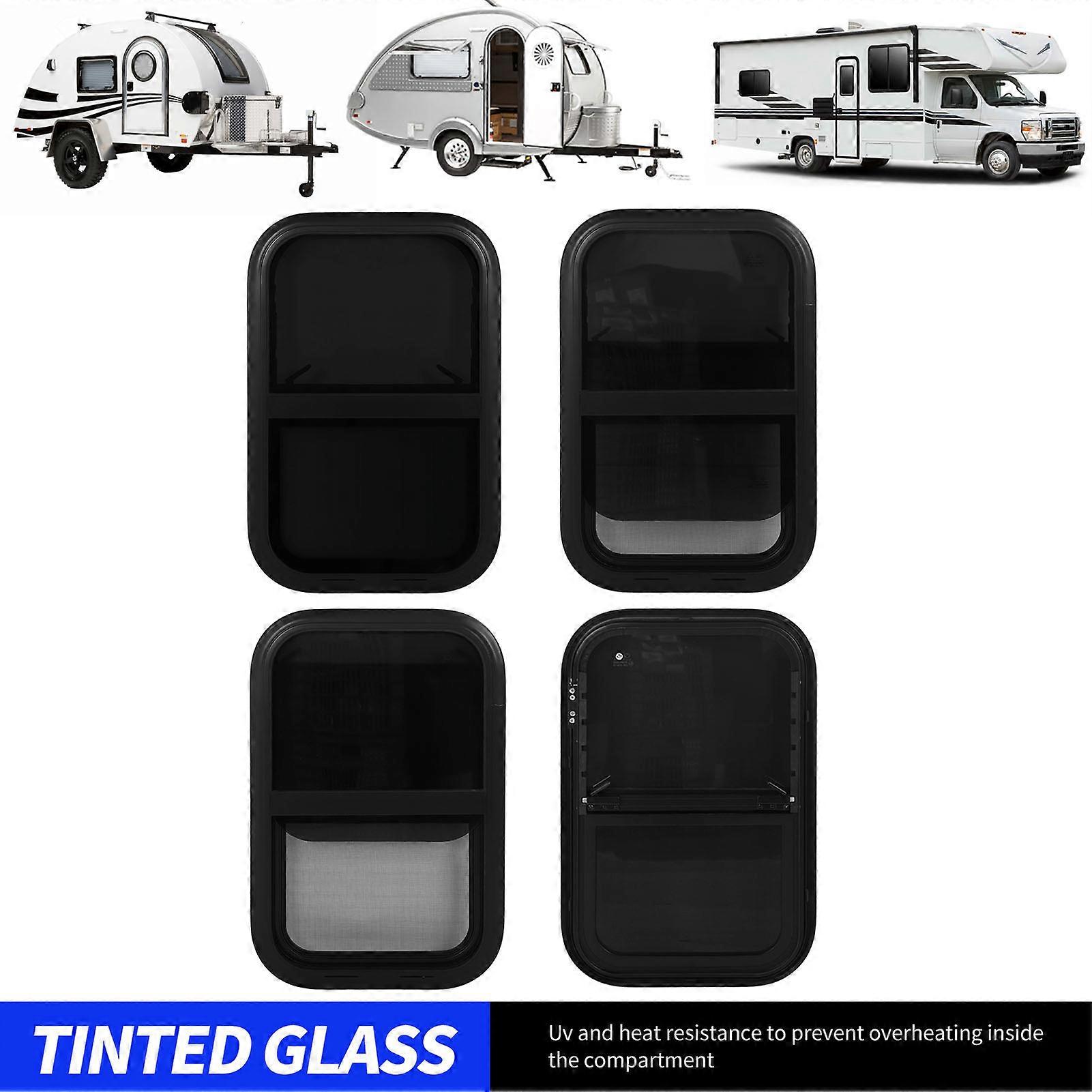 RV Sliding Window 700 X 450mm Black Aluminum Alloy Vertical Glass With Movable Insect Resistant Net For Trailer For Wall Thickness: 31 to 36mm