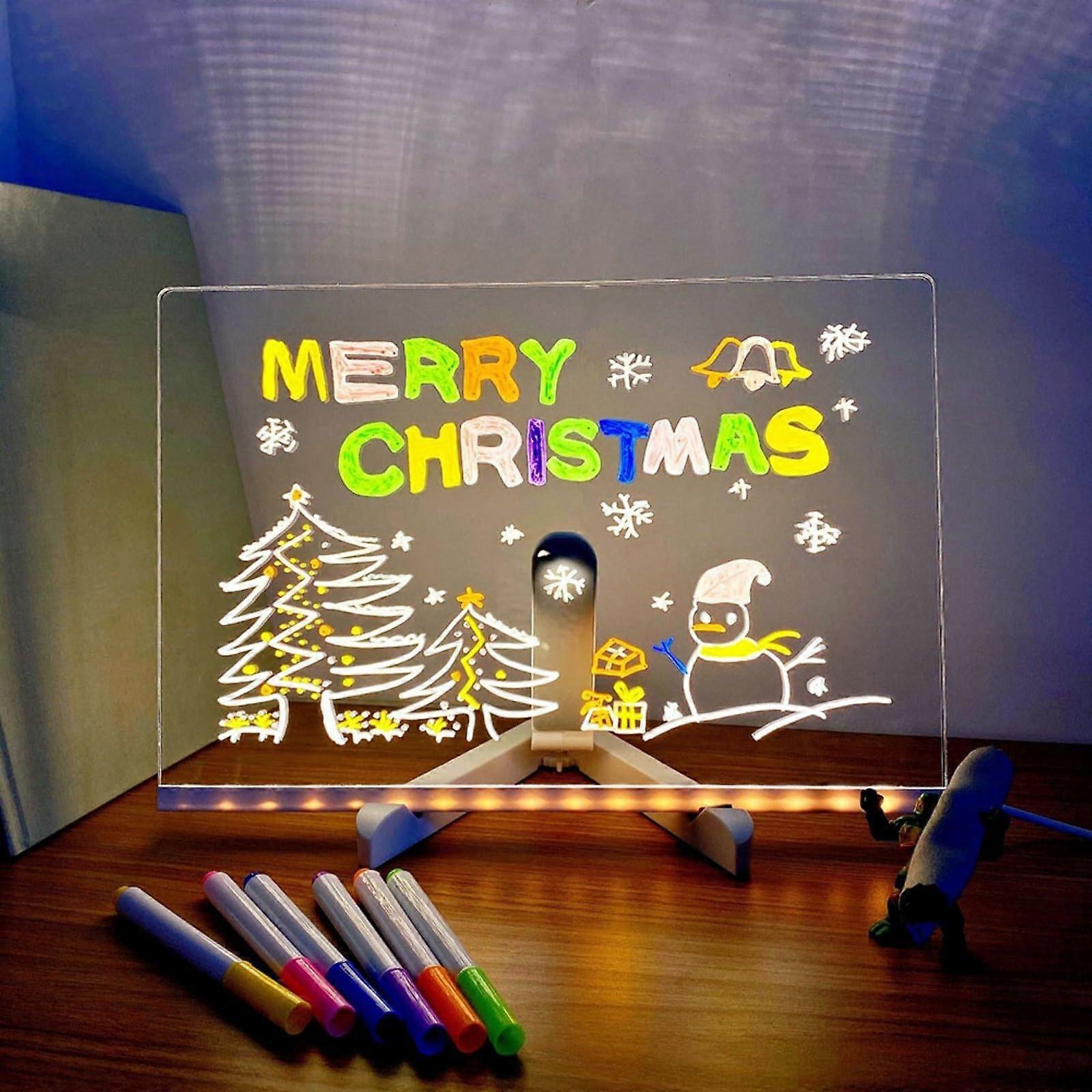 LED Memo Board with 7 Color Pens, Acrylic LED Writing Message Board