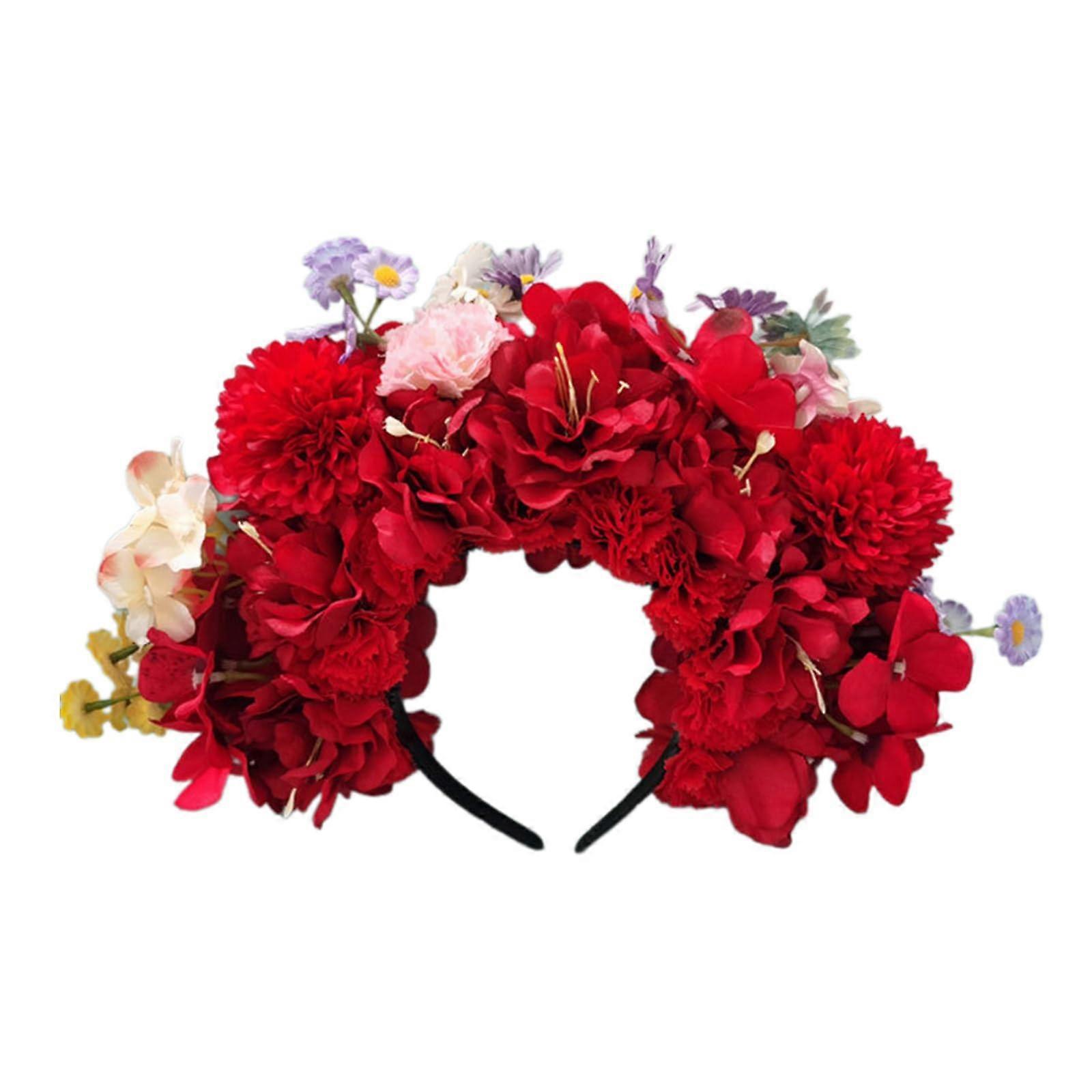 Bunte Blumen Haarband Hochzeitskranz Handgefertigt Rot für Braut Frauen Kopfstück Mode Accessoire