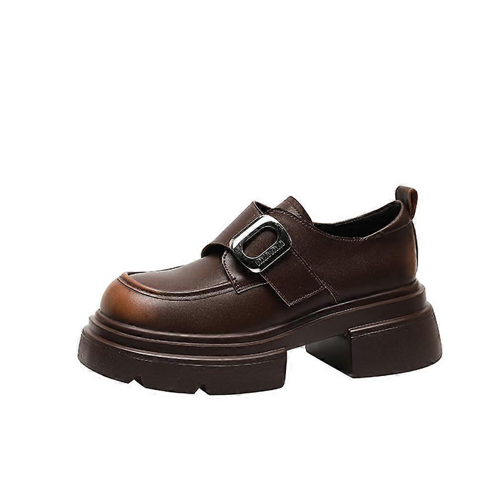 Women's  Heeled Shoes British Style Versatile Simple Brown 35 EU