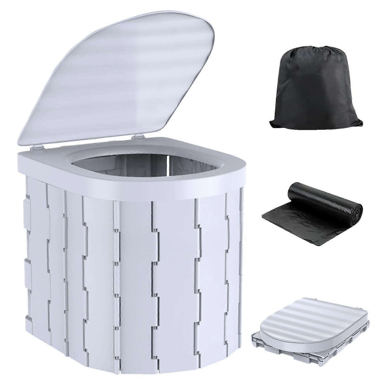 Foldable Camping Toilet Outdoor Portable with Lid, Wheelie Bin, Gray