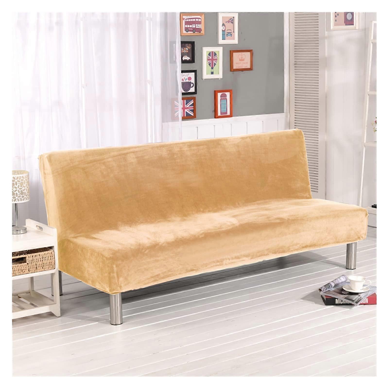 Plush Fabric Armrestless Sofa Bed Cover - Fold Elastic Futon Cover, Cream, S Size, Winter Couch Protector
