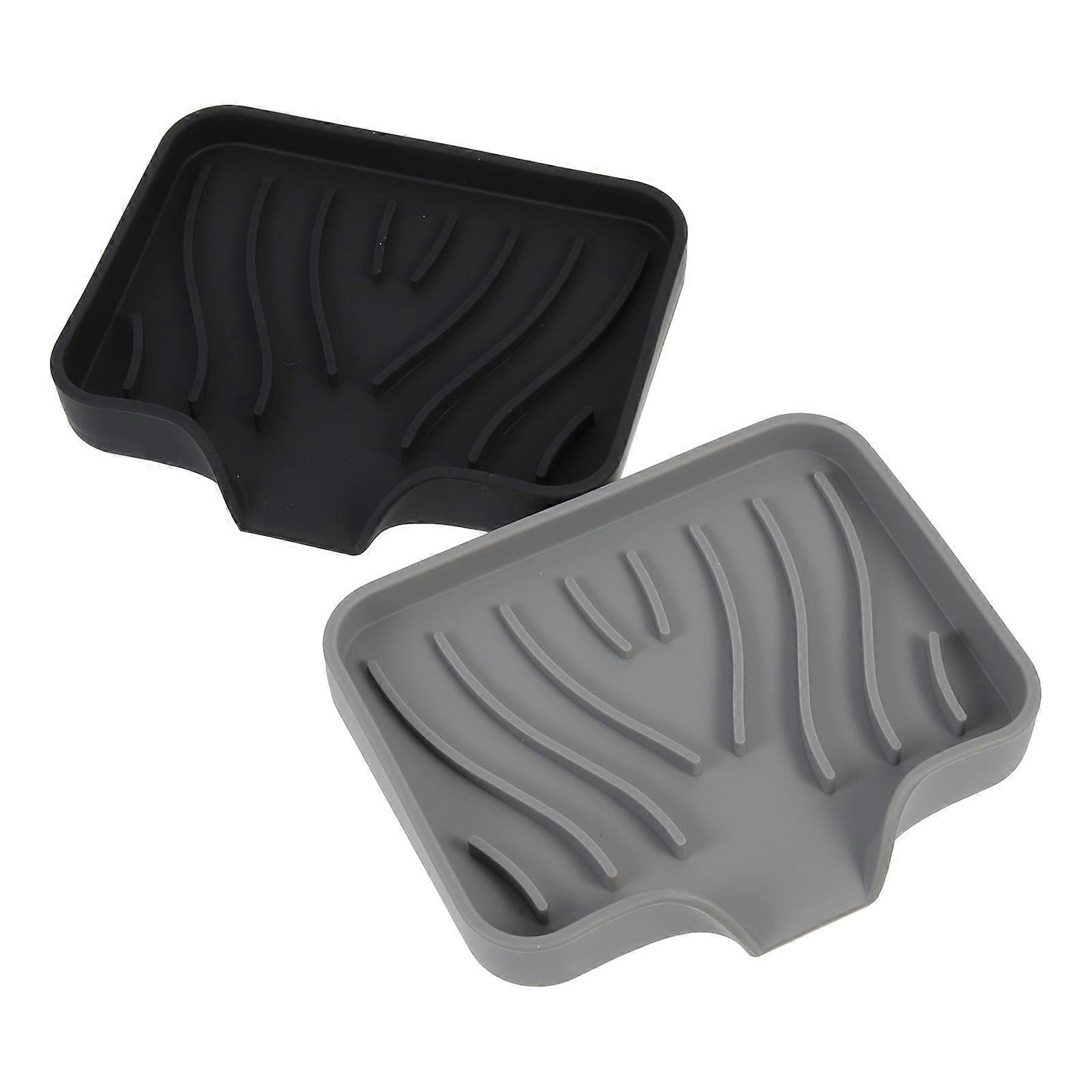 Self Draining Soap Dish With Drain Spout Rectangular Shape Grey 4.8×3.9×0.7in Prevent Water Contact 2Pcs