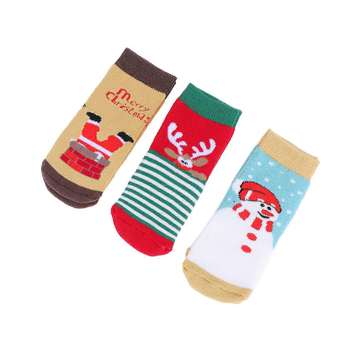 Cotton Socks Kids Christmas Printing Socks Baby Socks Elasticity Breathability 3 Pairs Style 2