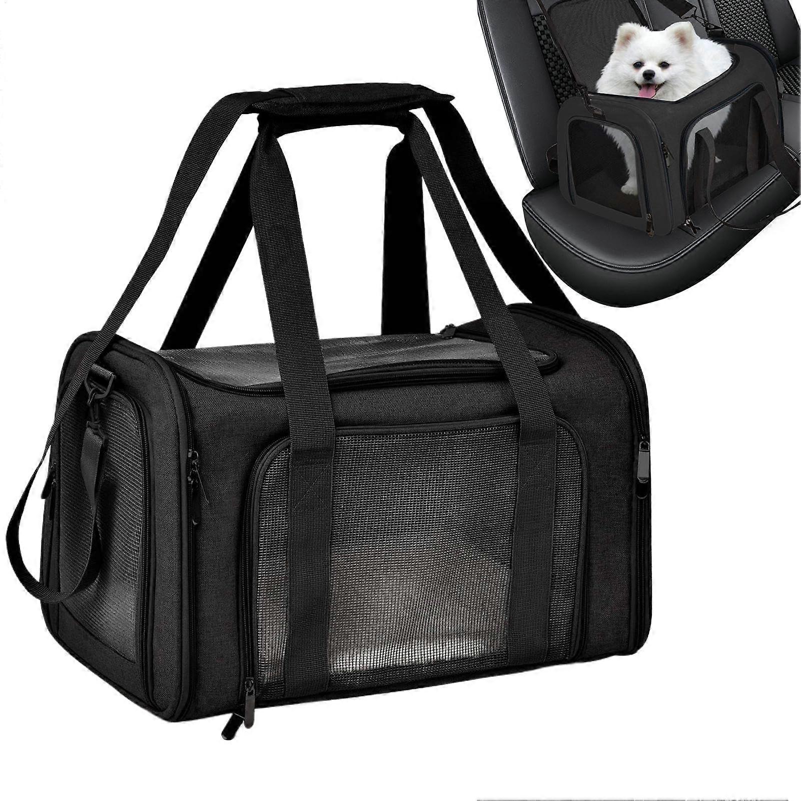 Cat transport carrier, soft pet travel bag, portable, foldable, Black
