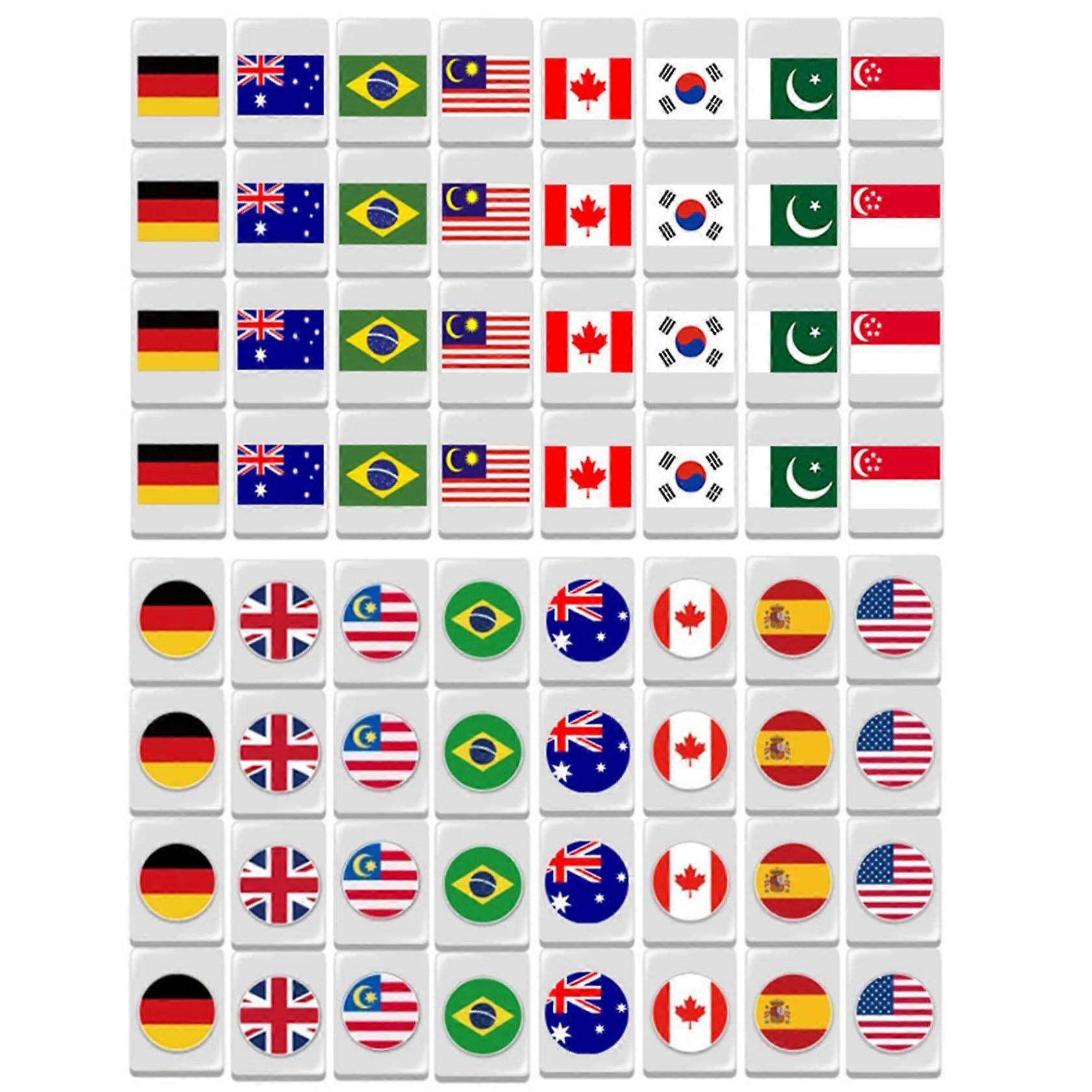 24mm Flag Pattern Mahjong Tiles Set with 64 Tiles, Reusable Funny Mahjong Tiles for Party, Bar, Home Party, Mahjong Tile Set