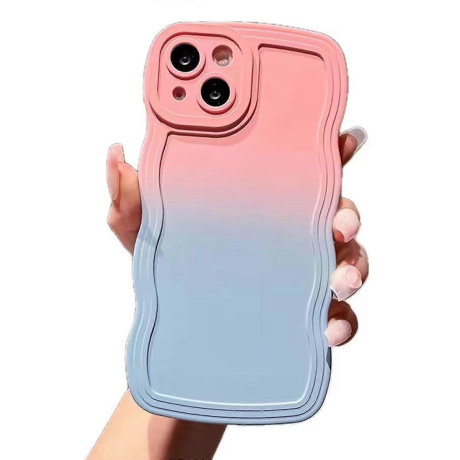 Miagon Gradient Aesthetic Wave Case for iPhone 13 Pro Max, Pink and Blue