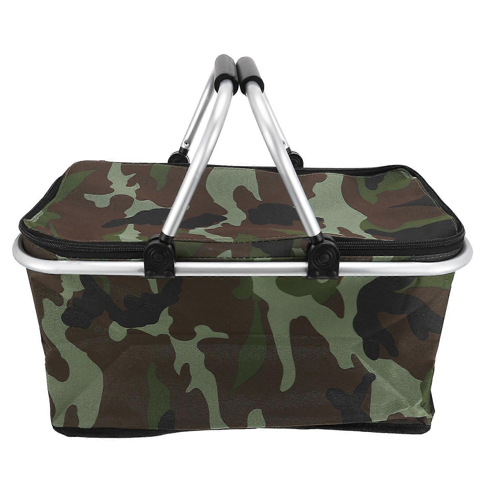 Insulated Picnic Bag Portable Cooler Picnic Basket with Aluminium Handle for Outdoor Activities 48x28 Cm Heat Insulation 1Set