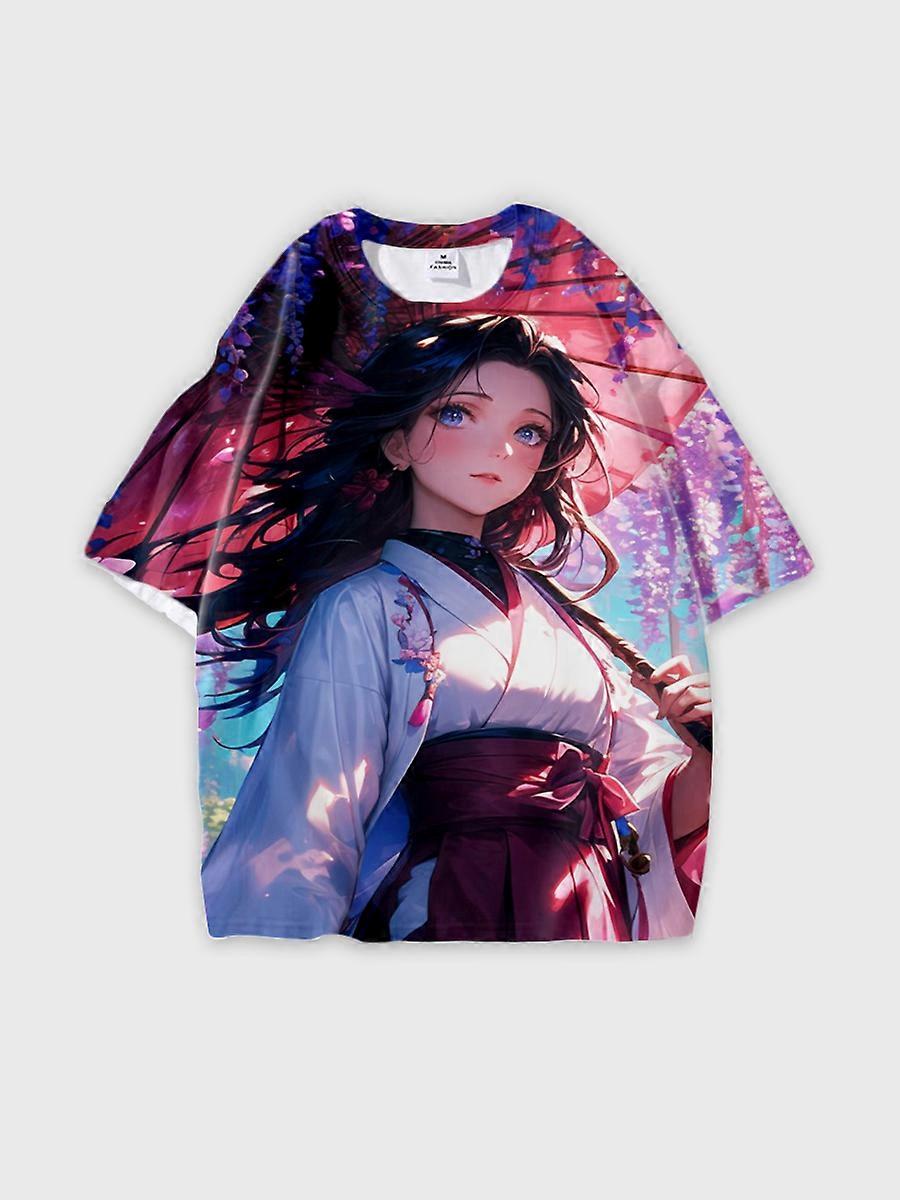 T-shirt round neck Character Pattern loose short sleeve P340