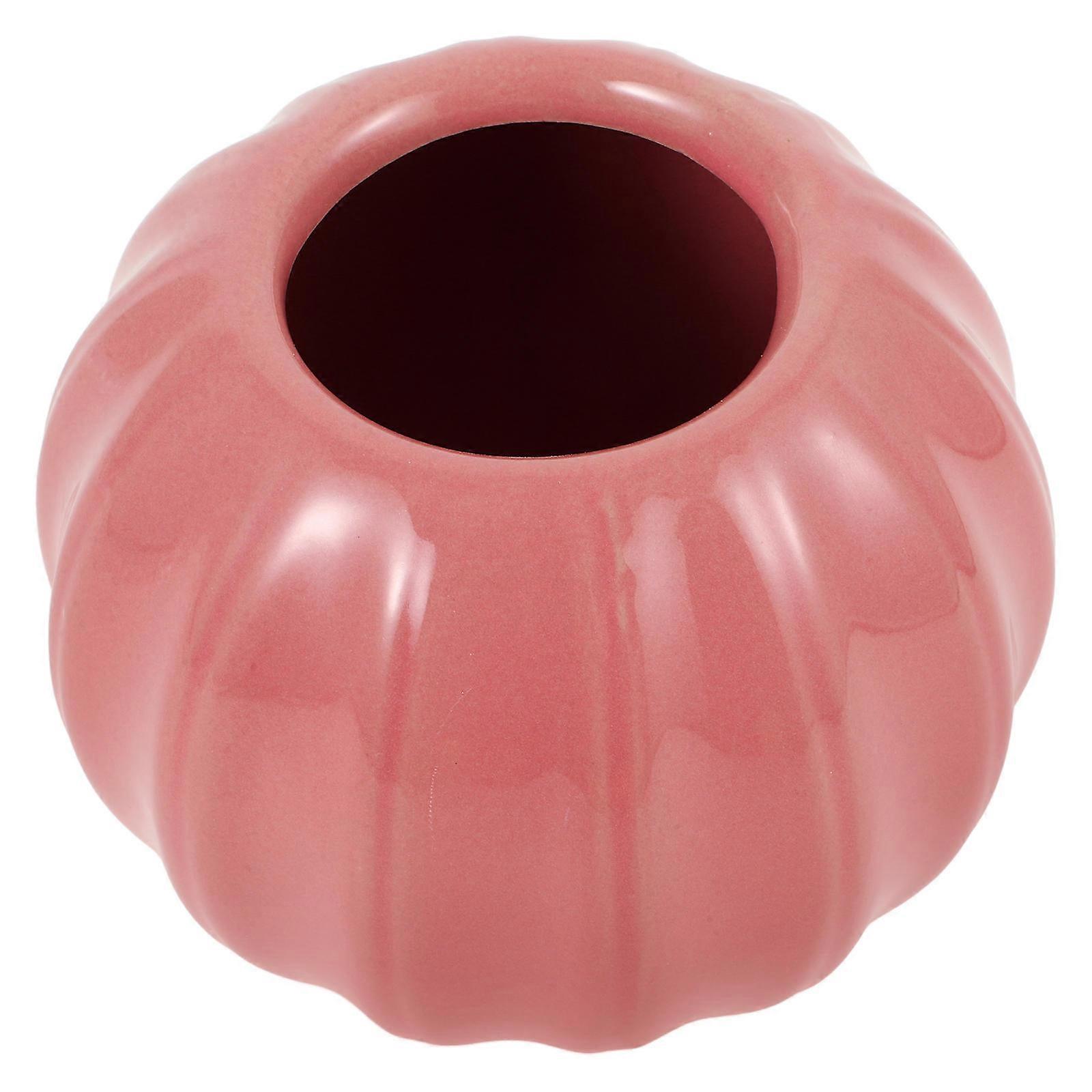 Pink Ceramic Pumpkin Shaped Flowerpot, Decorative Flower Holder for Artificial Flowers, Succulent Container, Desktop Vase for Home Table Centerpiece