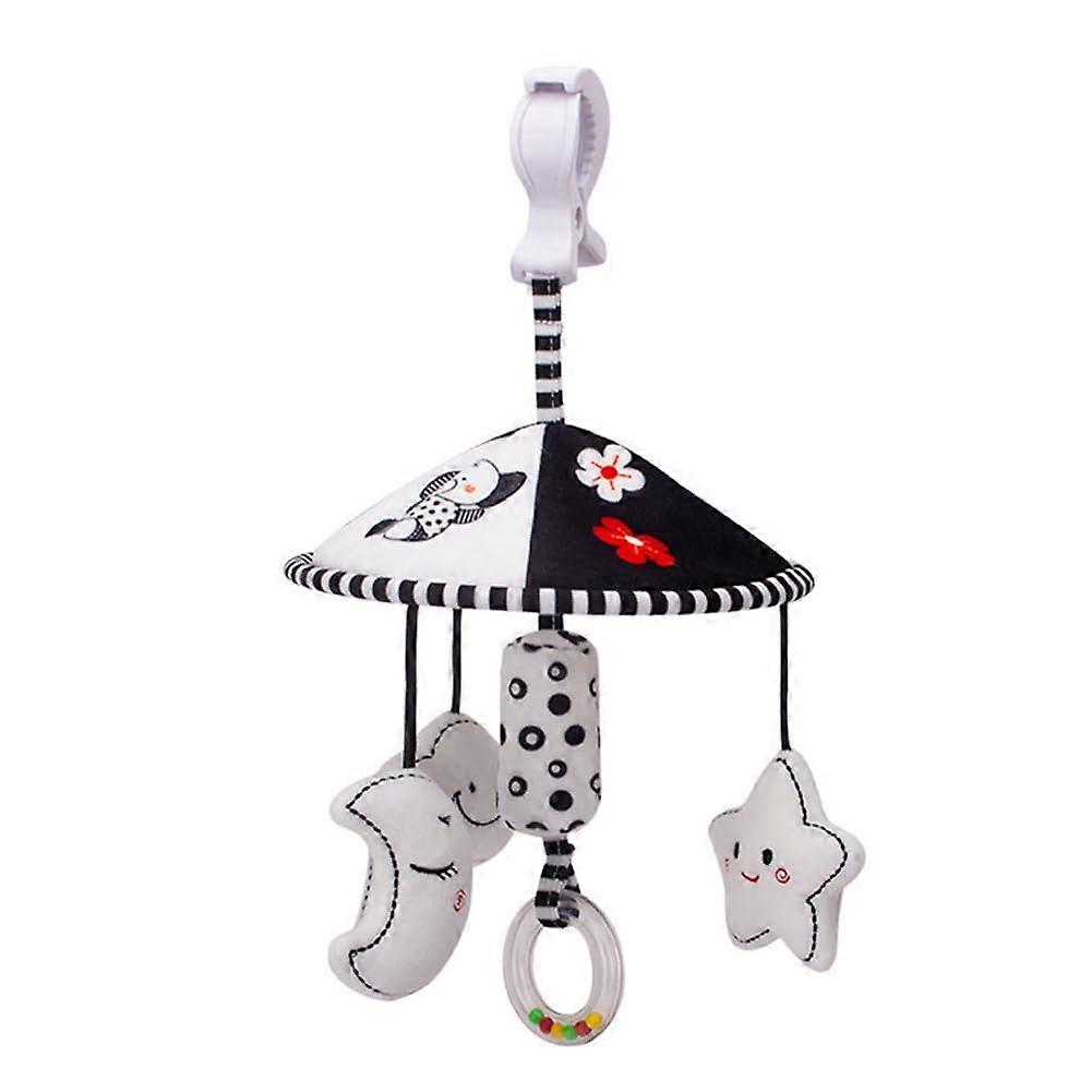 Baby Rattles Toy Pram Hanging Toy Grasping Toy For Rattling With Bell Black And White Plush Pram Toy