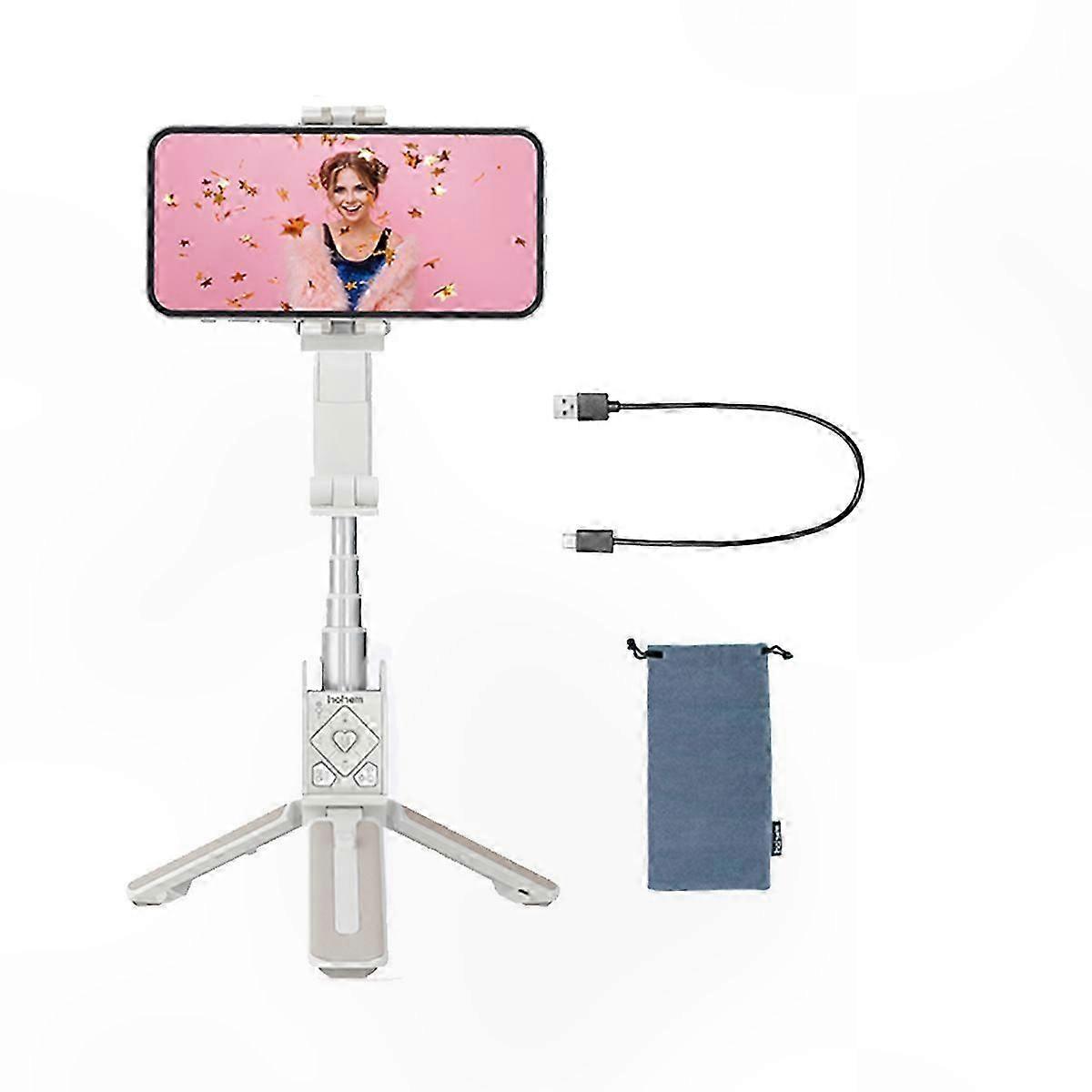 White Handheld Phone Stabilizer with Selfie Stick Functionality for Smooth Video Capture