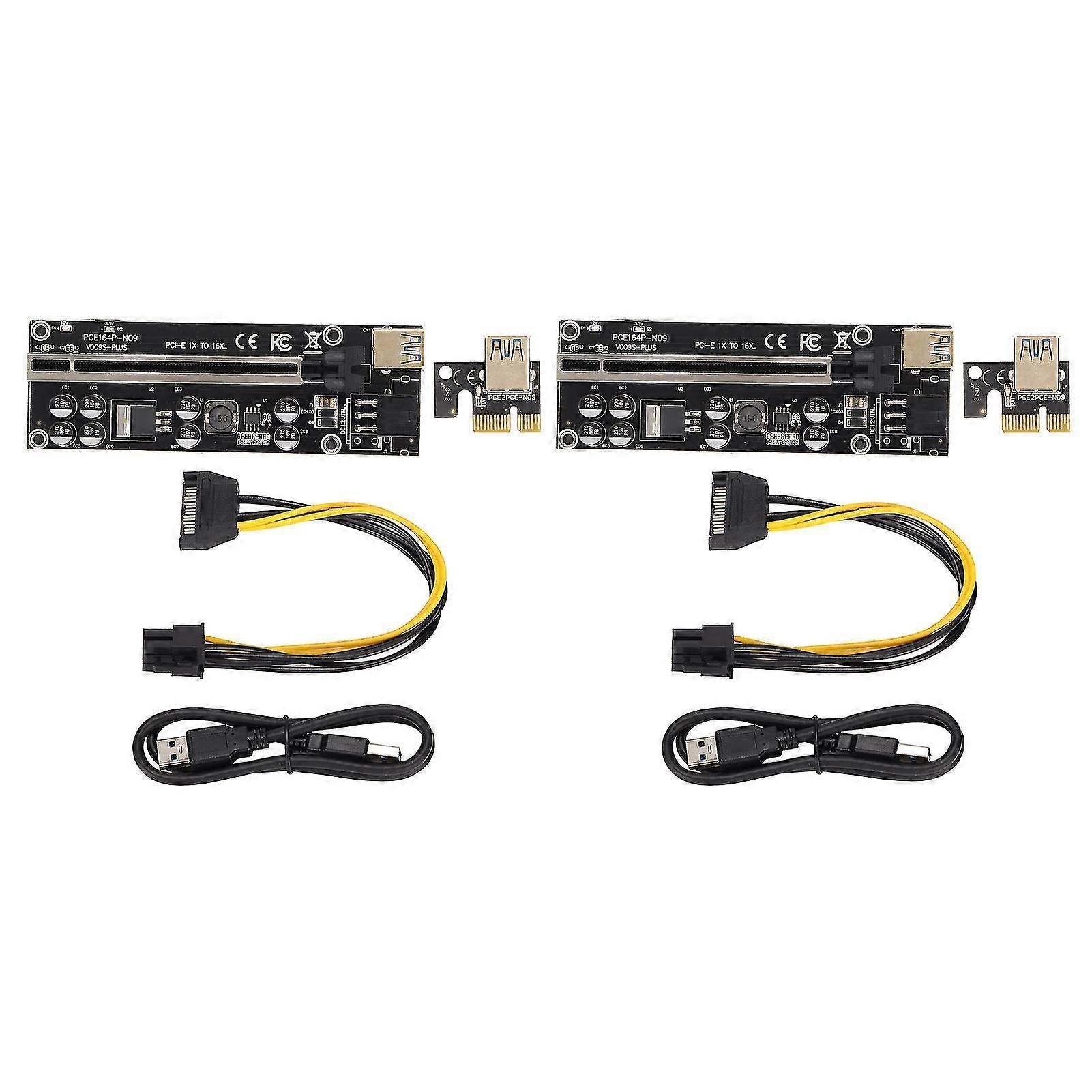 2-Pack PCIe 1X to 16X Riser Cards with 8 Capacitors & 6-Pin Connector - Stable Signal & Good Fixability for Windows & OS X
