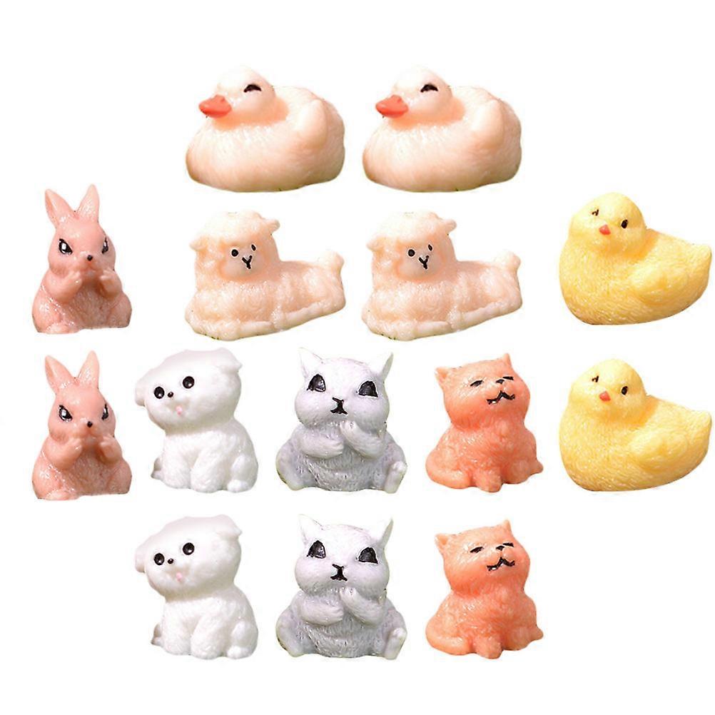 14pcs Miniature Resin Animal Figurines for Micro Landscape, Garden, Dollhouse, Cake & Car Decor – Cute Statues in Various Designs