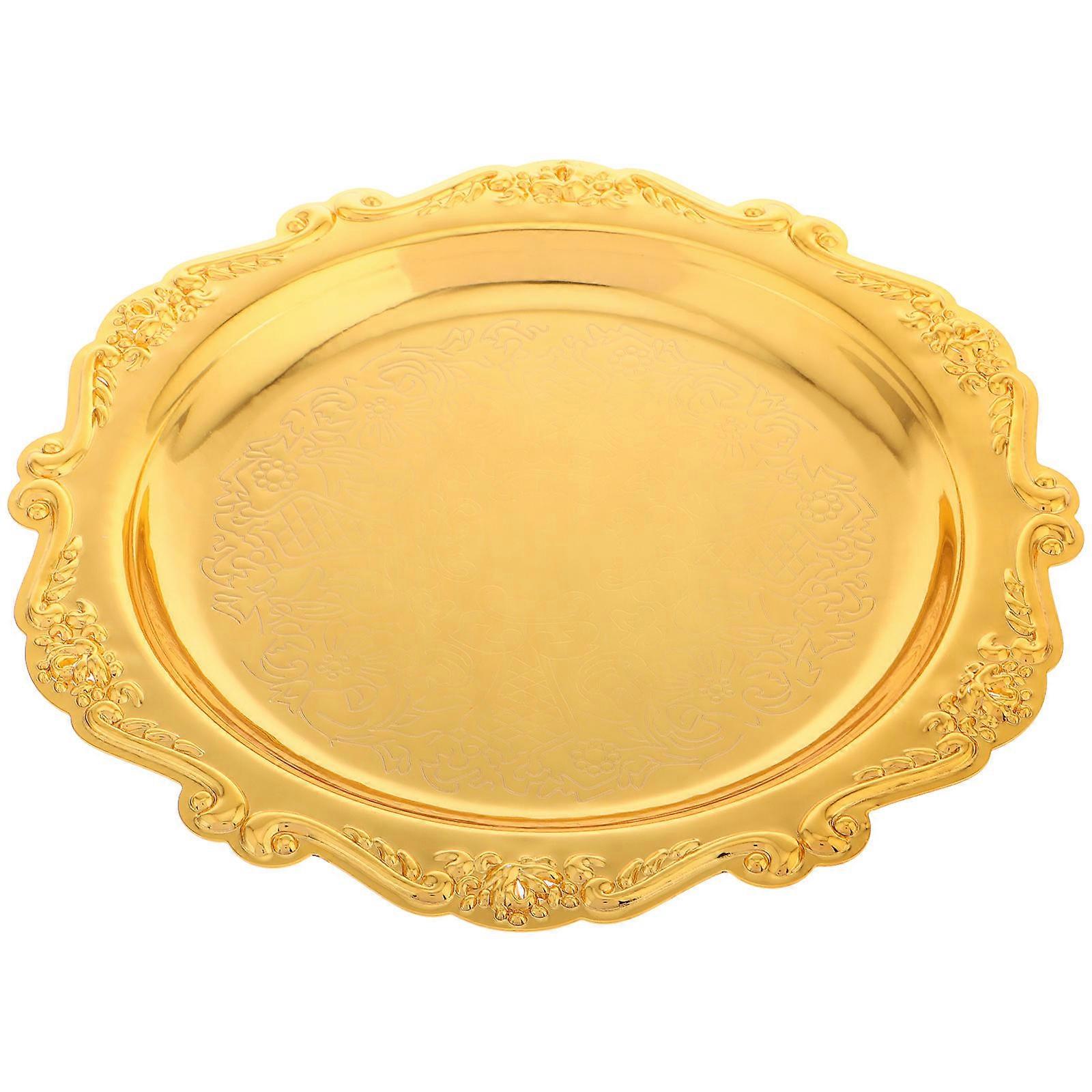Fruit Platter Vintage Style Iron Serving Platter for Table Decor Parties 20.00X20.00X1.50CM Golden 1Pack
