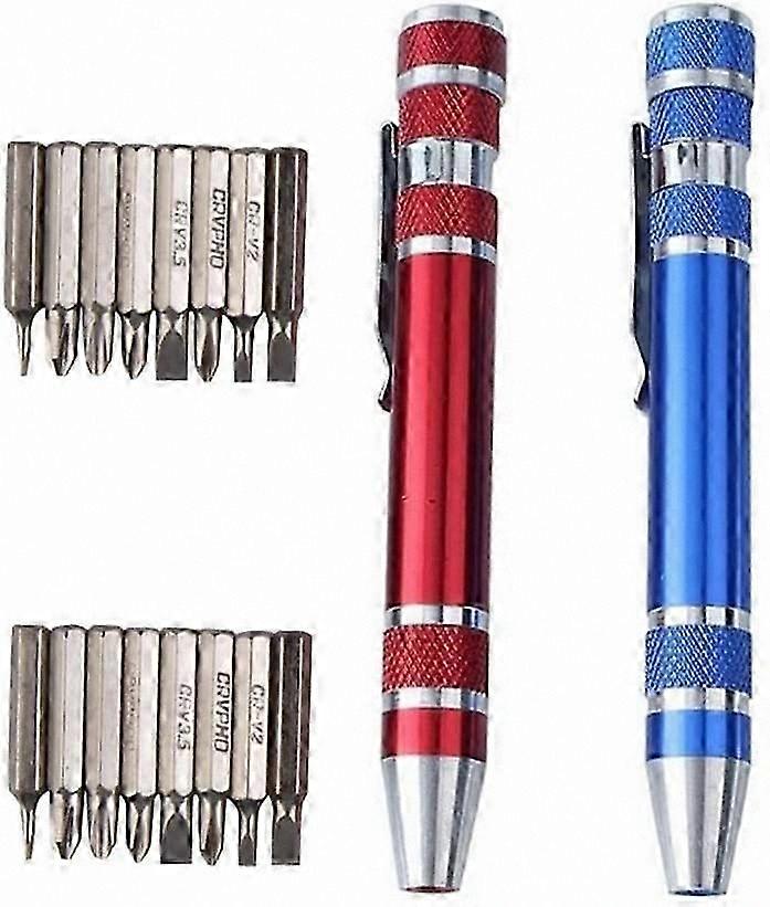 2-in-1 Screwdriver Pen with 8 Precision Bits, Slotted and Ballpoint Design, Red & Blue for Accurate Repairs