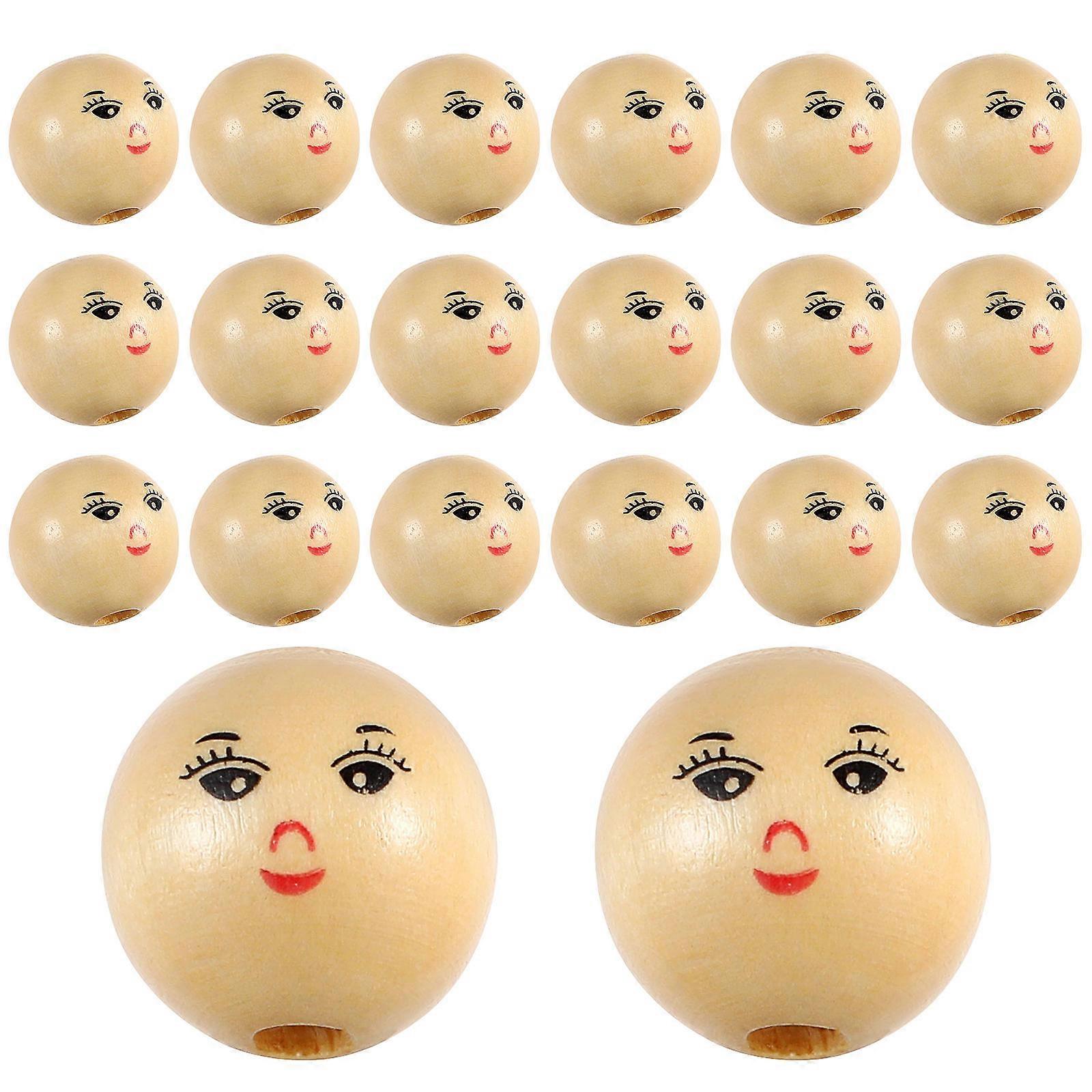 100Pcs Round Wood Beads For DIY Craft With Laughing Face Design Suitable For Children And Parents Multi Color Wooden Bead Accessory