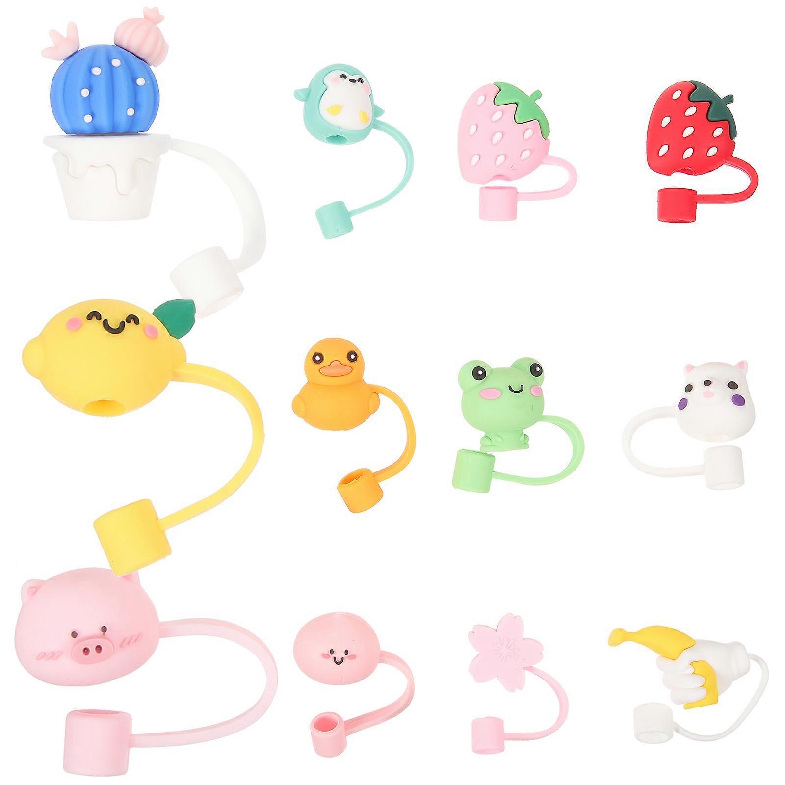 Adorable Shape Straw Cap Protectors Designed For Friends And Family During Outdoor Activities Available In Assorted Color 12-Pcs