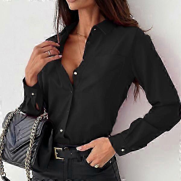 Autumn Minimalist Solid Color Lapel Neck Women's Shirt