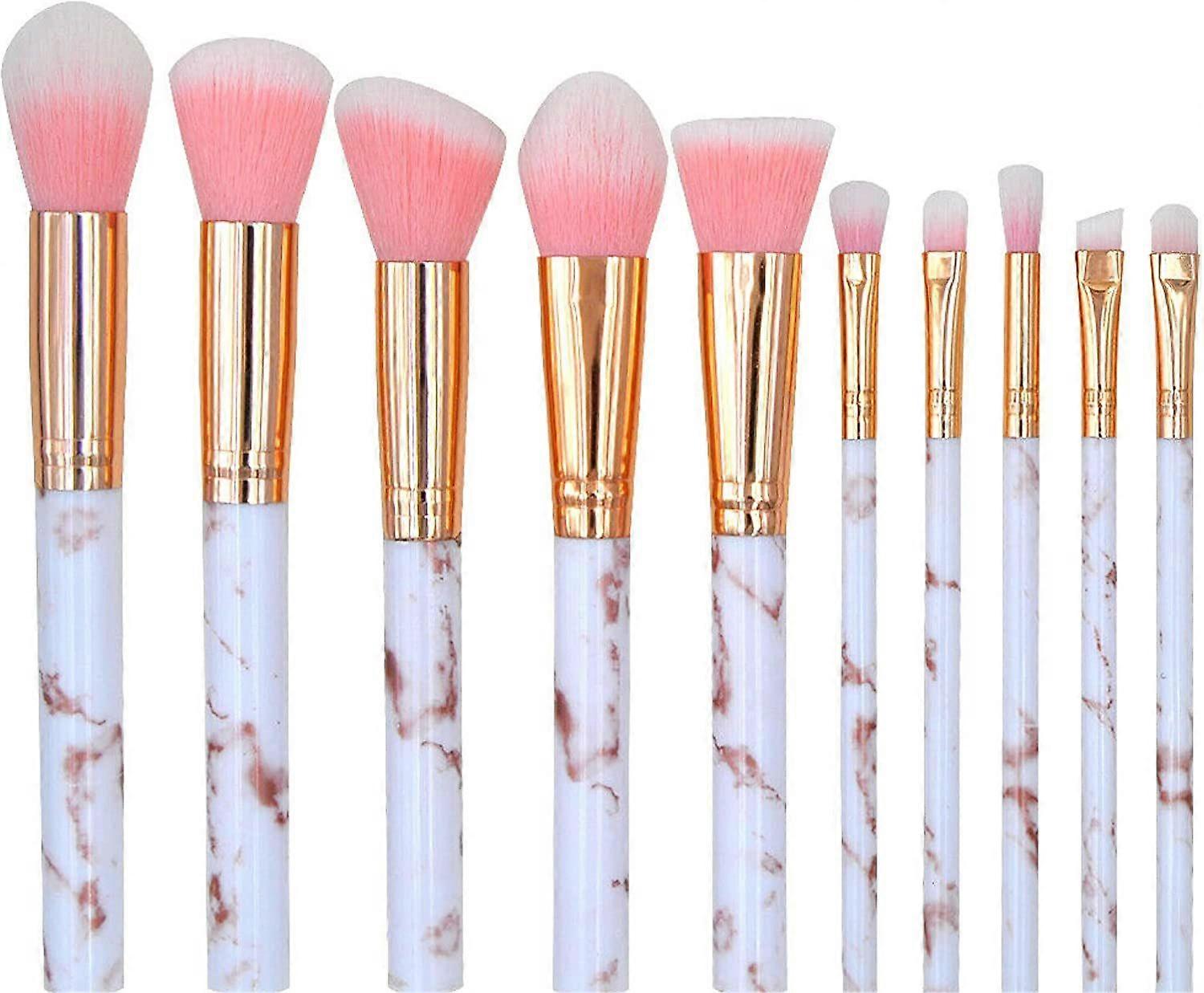 Pink Marble Makeup Brush Set - 10-Piece Kabuki Kit