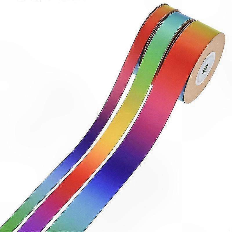 Gradient Rainbow Ribbon for DIY Crafts, 3 Rolls Polyester Tape with Double-Sided Printing for Baking and Packaging