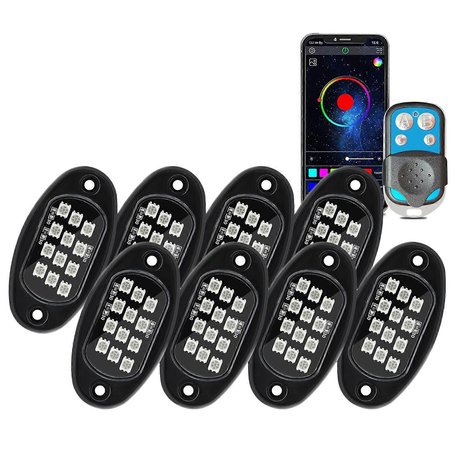 8pcs Multicolor LED Rock Lights with APP BT Controller Waterproof Music Sync for SUV ATV UTV Off Road Vehicles
