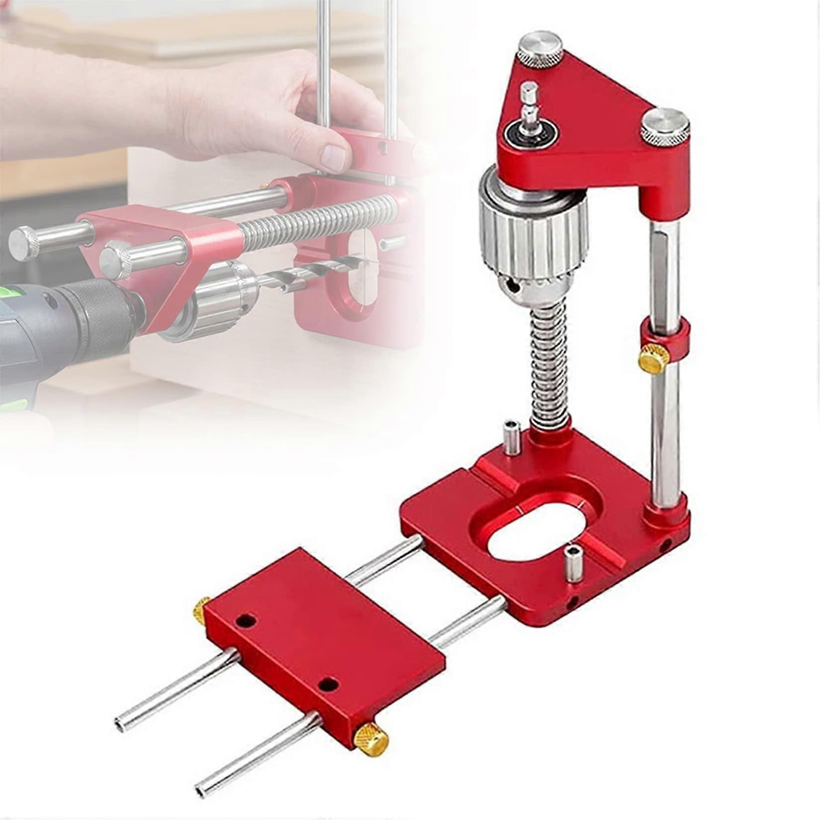 Woodworking Drill Hole Locator with Vertical Guide, 0.8-10mm Clamping Range, Aluminium Alloy Drilling Tool in Red