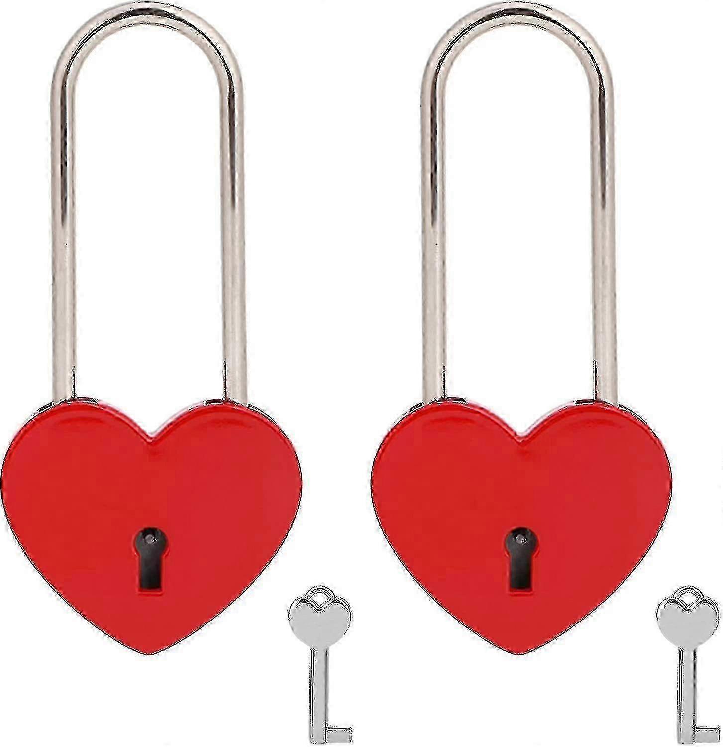 2 Red Heart Padlocks with Keys Jewelry Box Lock