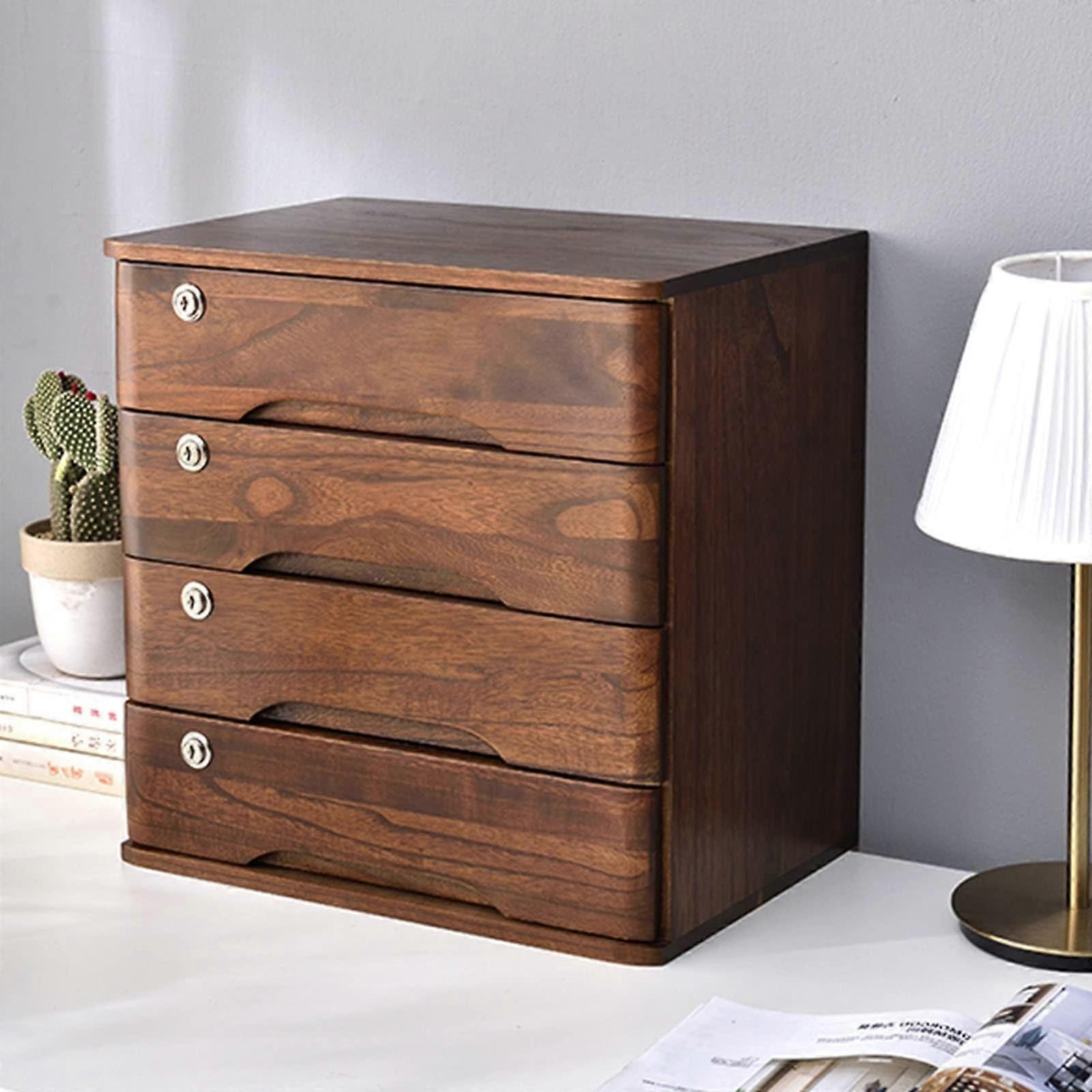 Wooden Desktop File Cabinet with Lockable Drawers Office Supplies Organizer for A4/Receipt Files Flat File Cabinet for Desktop Storage 4 Drawer