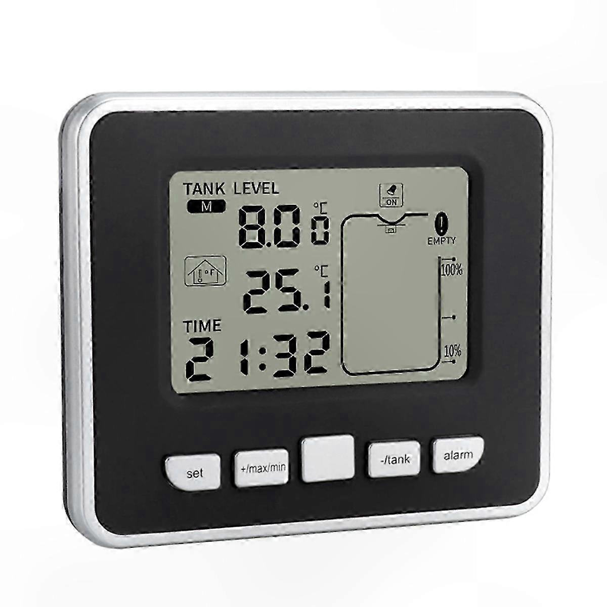 Wireless Ultrasonic Liquid Level Monitor with Temperature Sensor, Time Display, and Low Battery Alert for Water Tanks